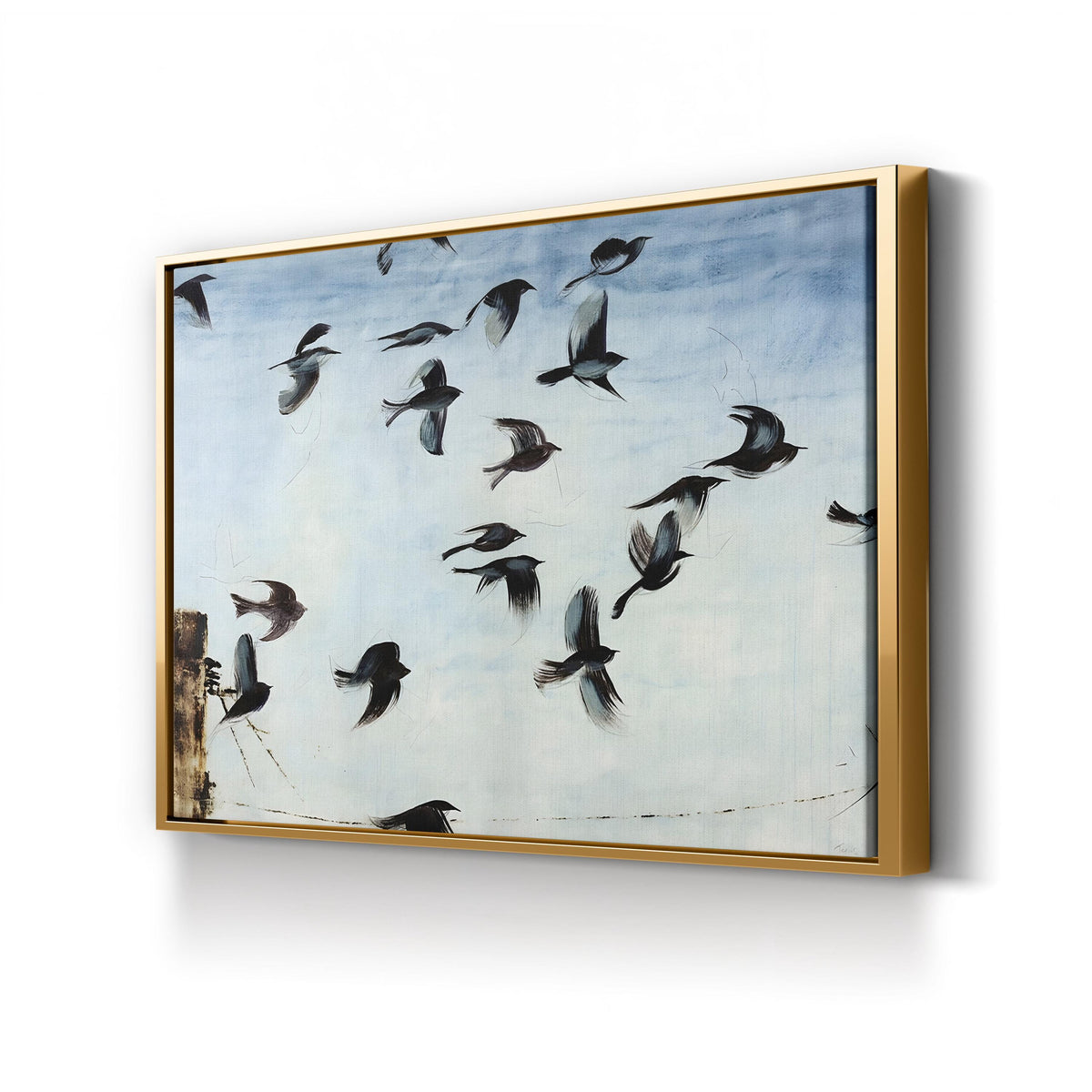 Sparrows by Kari Taylor canvas print in gold frame