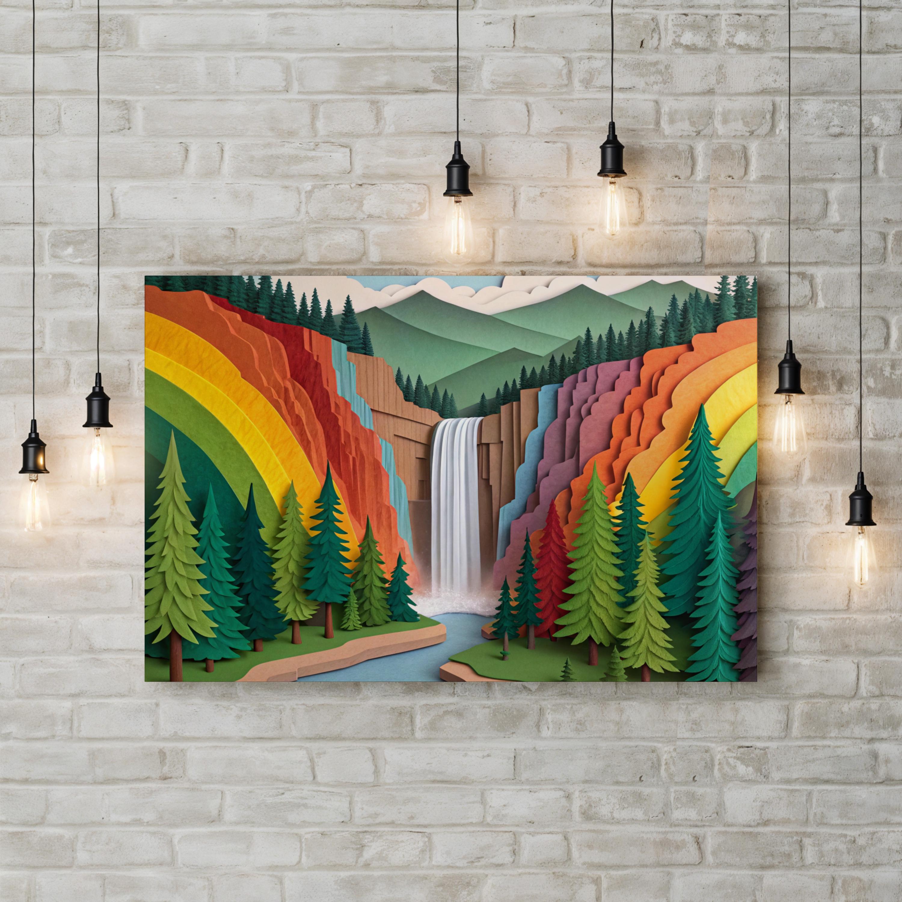 Vernal Falls Yosemite – Period Illustration Wall Art | Modern Paper Landscape Canvas Print