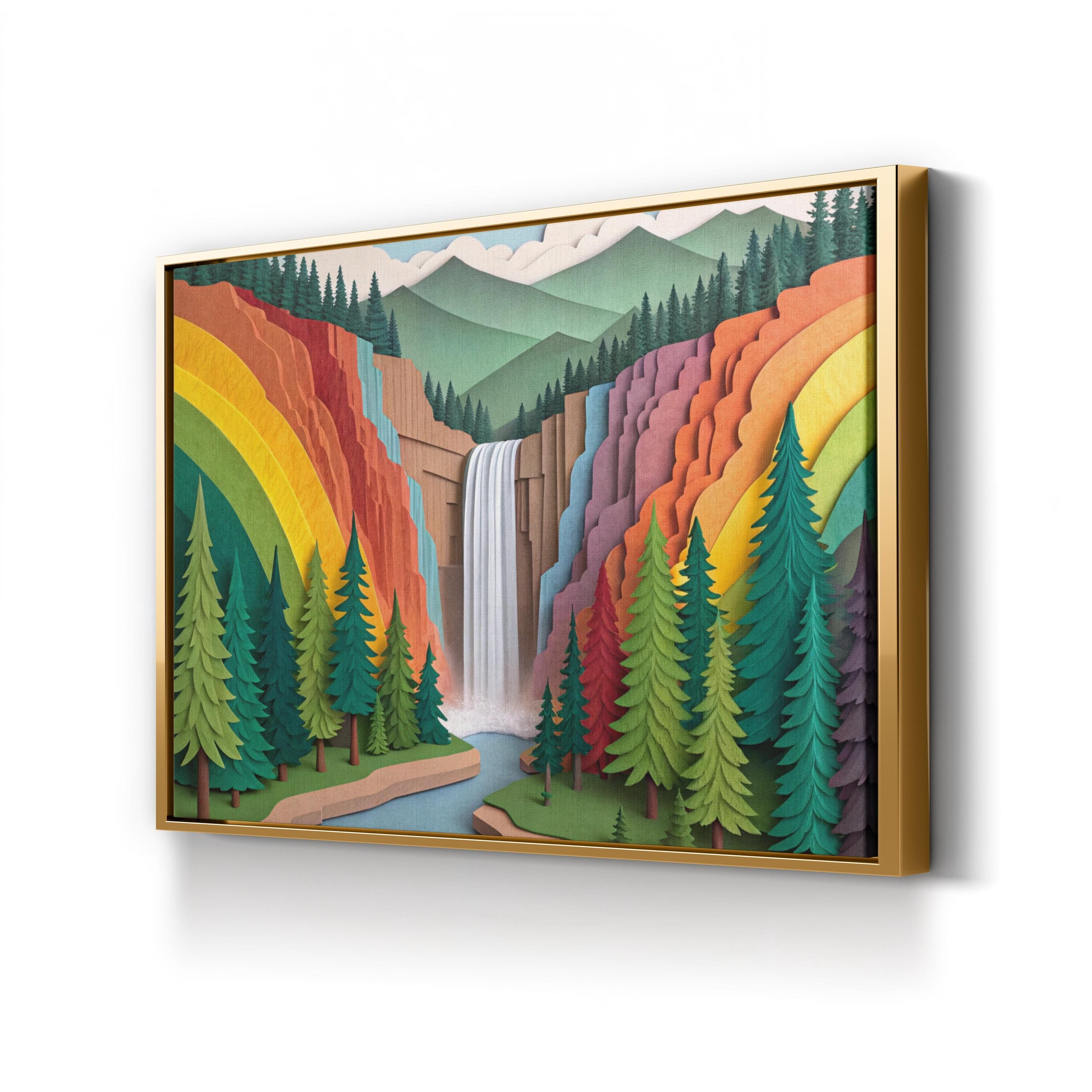Vernal Falls Yosemite – Period Illustration Wall Art | Modern Paper Landscape Canvas Print