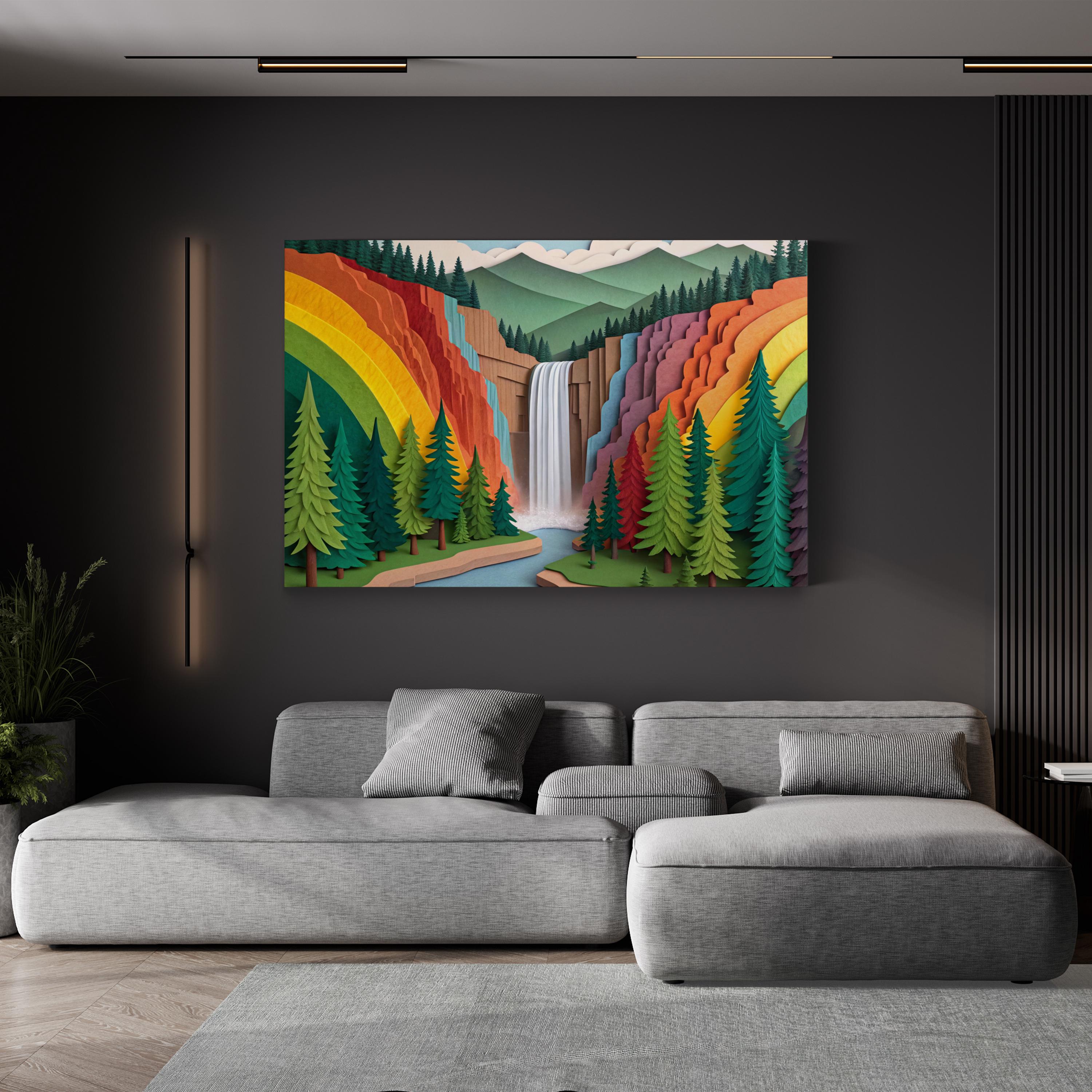 Vernal Falls Yosemite – Period Illustration Wall Art | Modern Paper Landscape Canvas Print