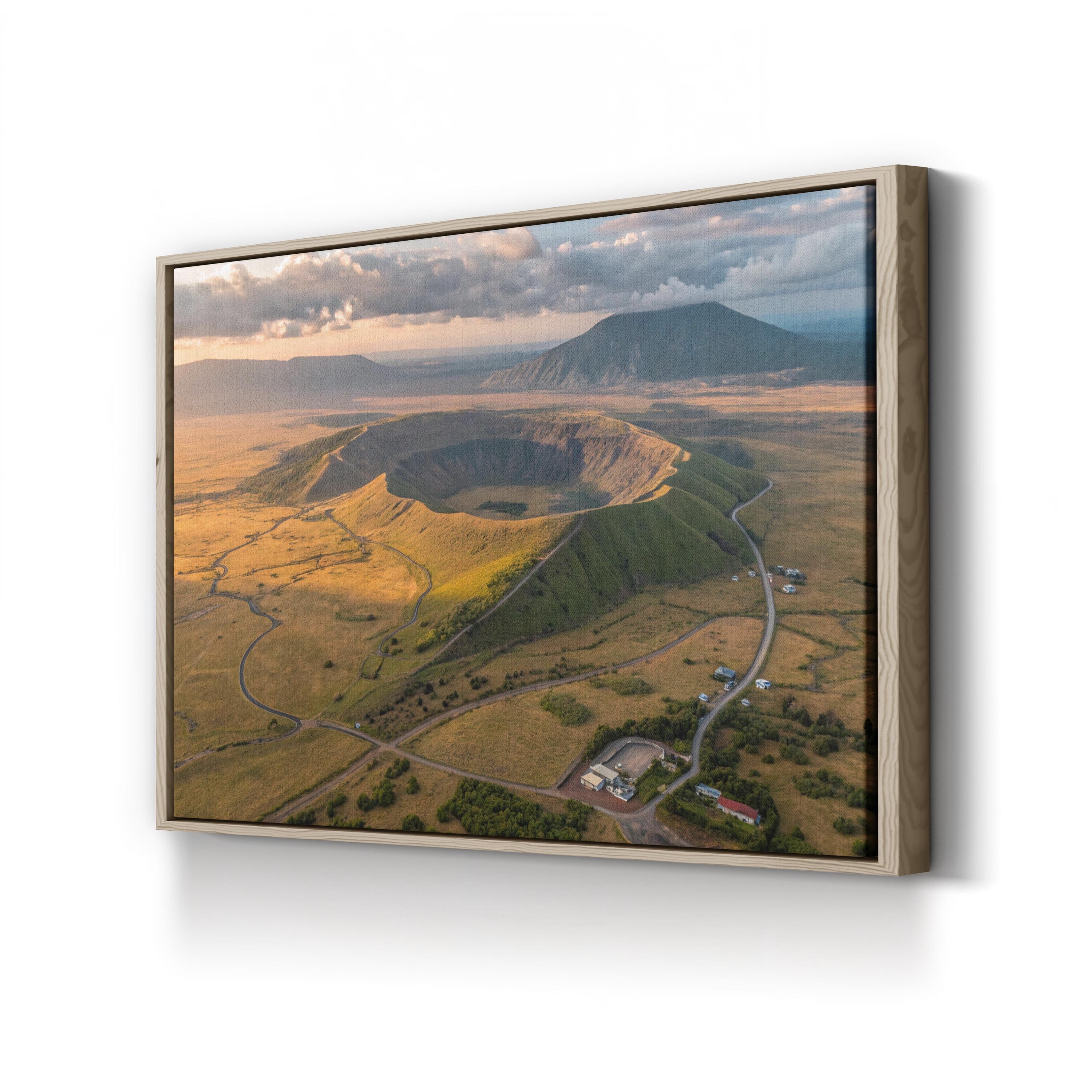 Iceland Volcano Crater Aerial – Vintage Photography Wall Art | Volcanic Landscape Canvas Print