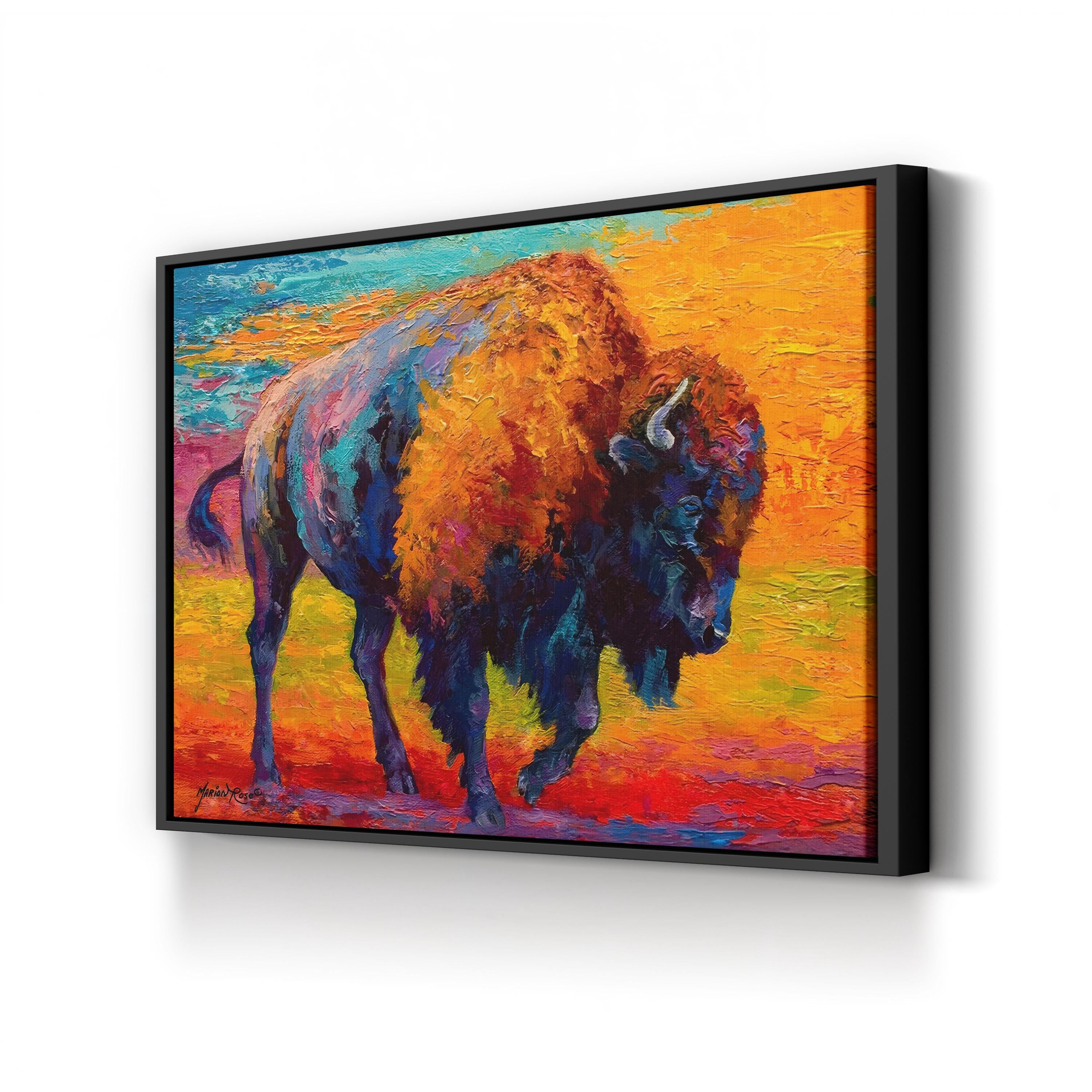 Spirit of Prairie Bison Wall Art – Contemporary Colorful Wildlife Artwork