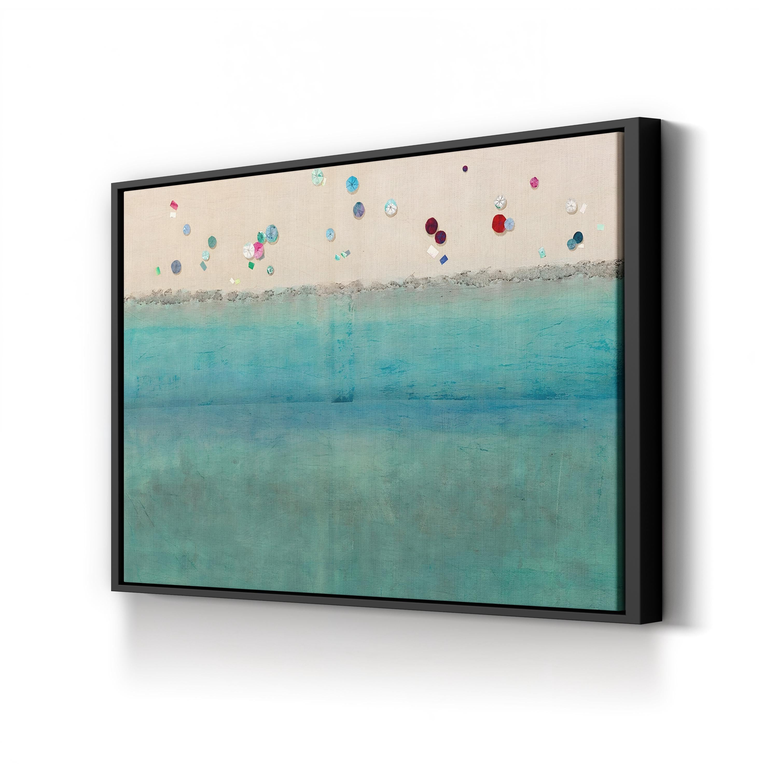 Beach Umbrella Coastal Scene – Period Illustration Wall Art | Vibrant Summer Canvas Print