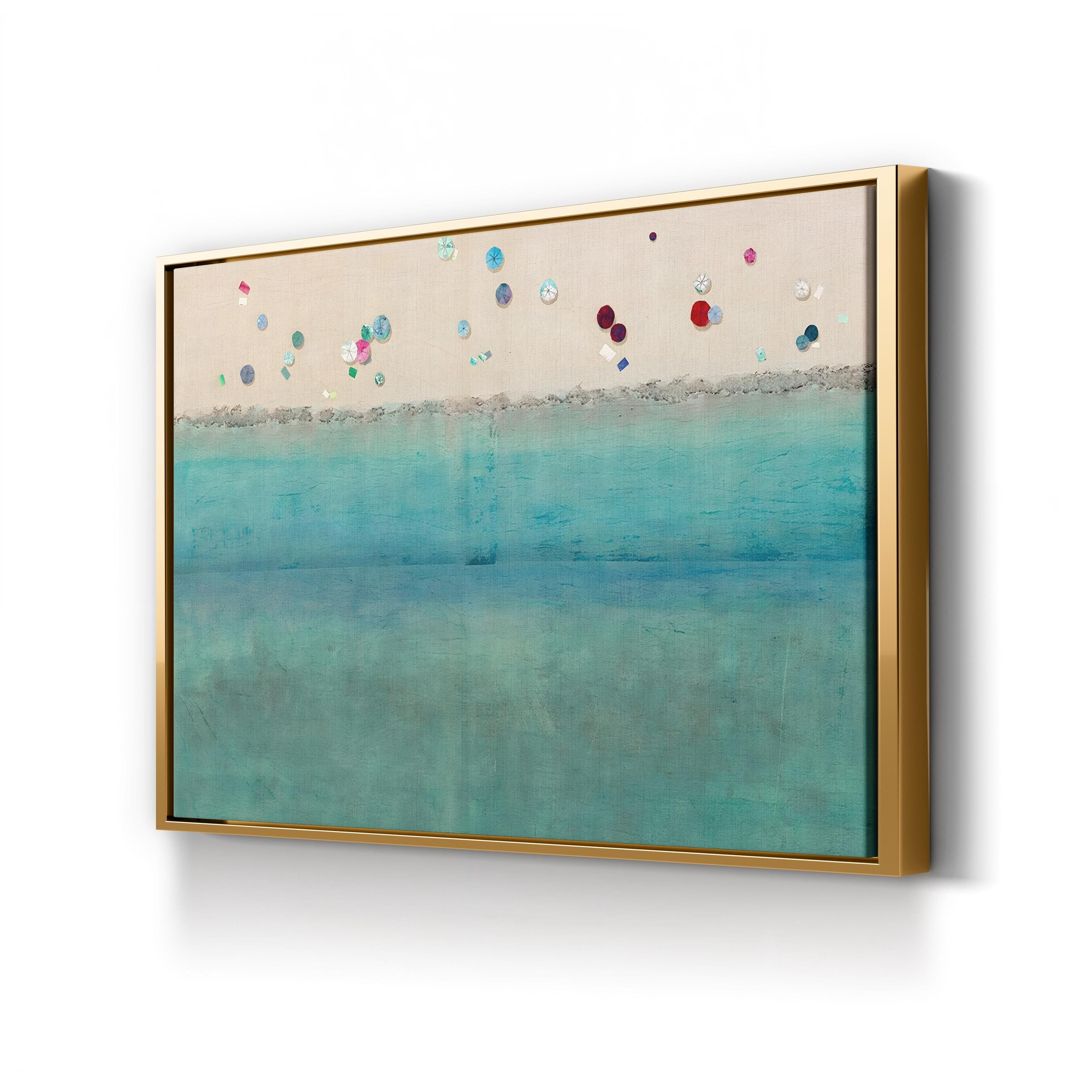 Beach Umbrella Coastal Scene – Period Illustration Wall Art | Vibrant Summer Canvas Print