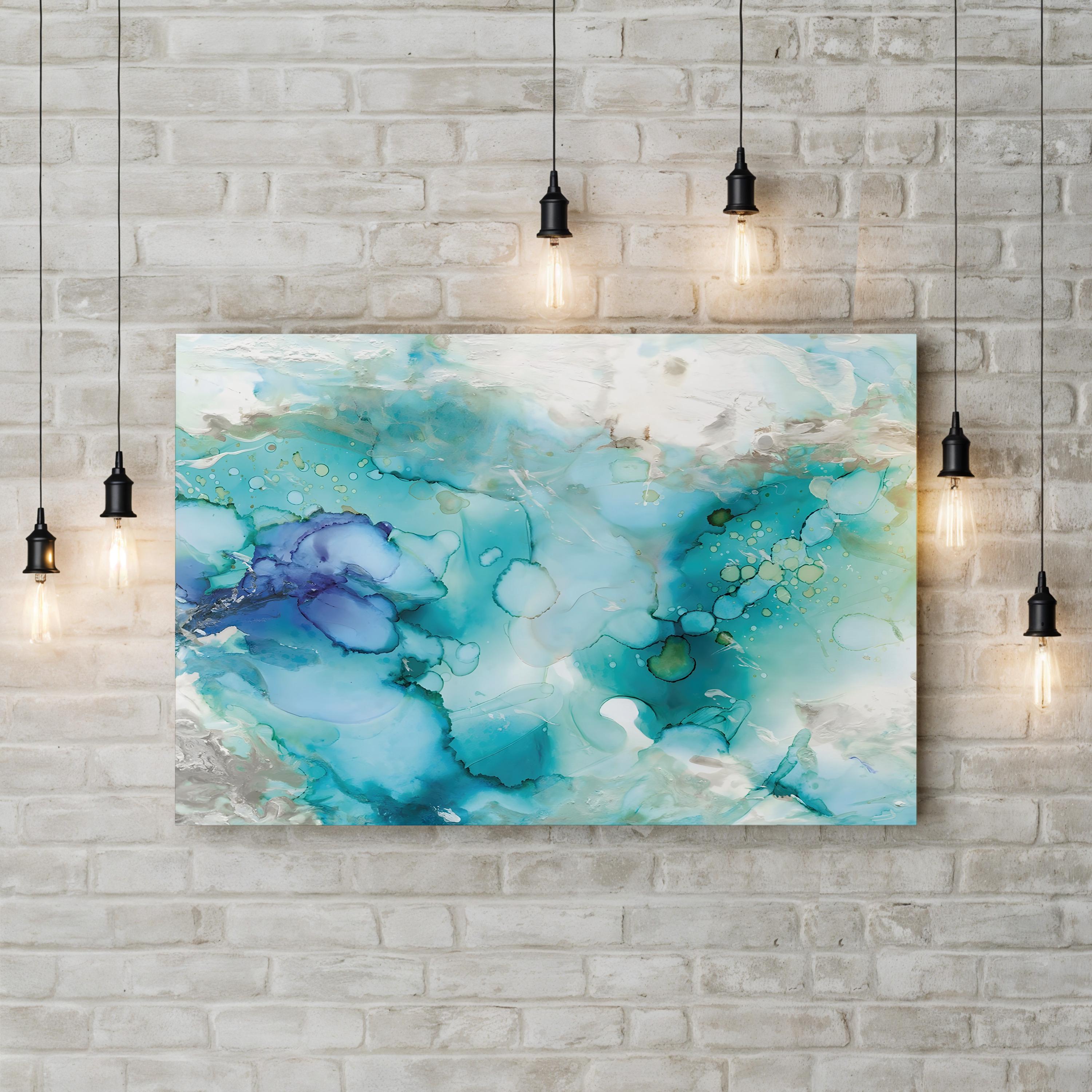 Teal Marble Abstract Canvas Art – Modern Blue & Green Wall Decor