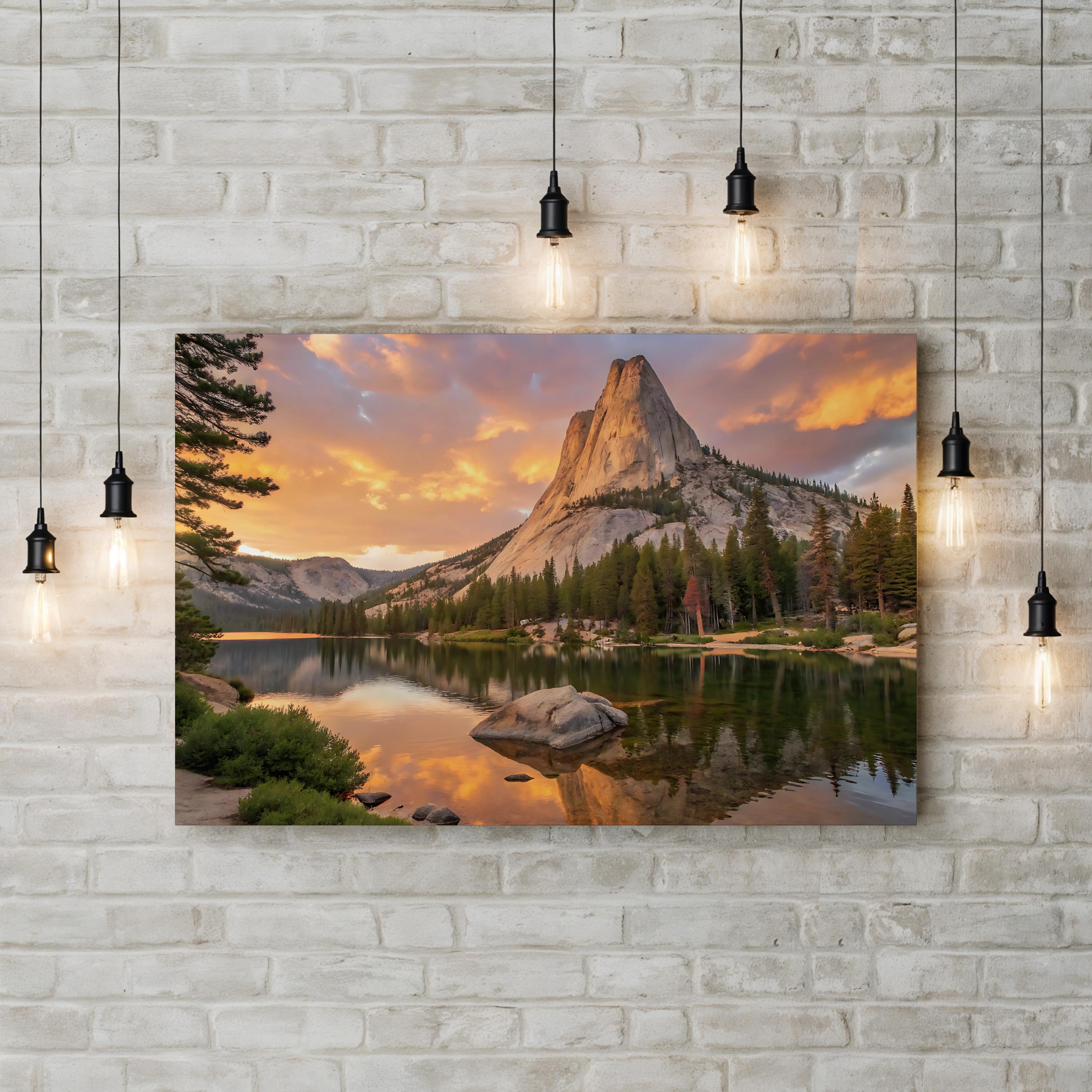 Golden Sunrise Mountain — Yosemite National Park, California Canvas Wall Art