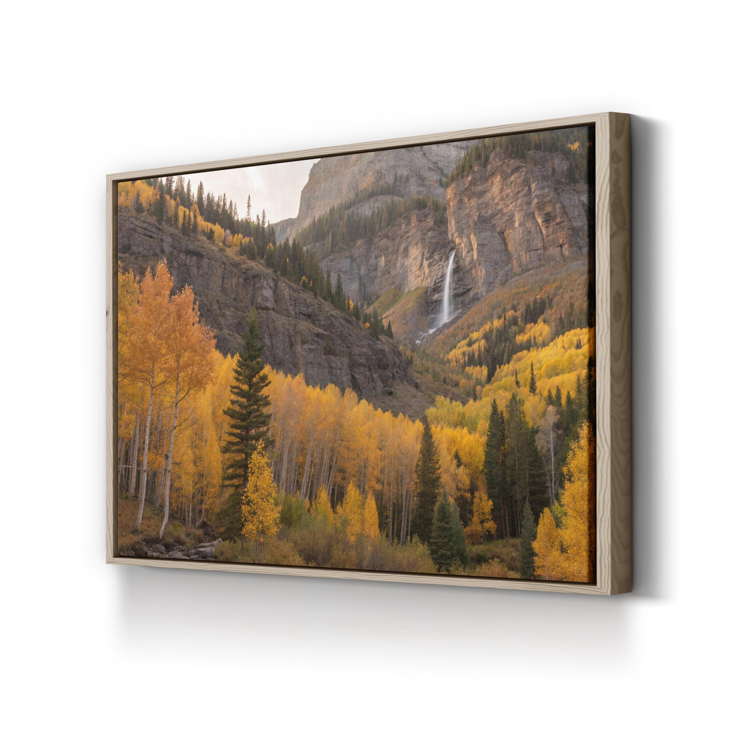 Mountain Valley Waterfall Autumn – Vintage Photography Wall Art | Scenic Landscape Canvas Print