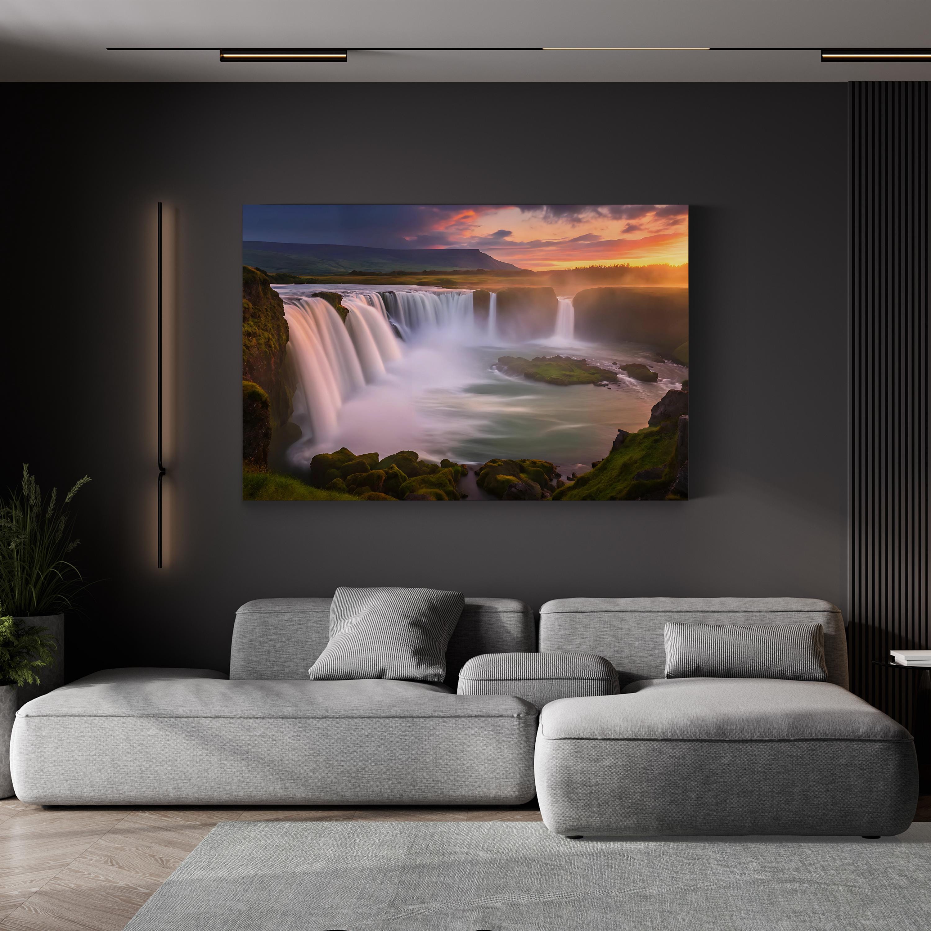 Godafoss Waterfall, Iceland – Vintage Photography Wall Art | Nature Landscape Canvas Print