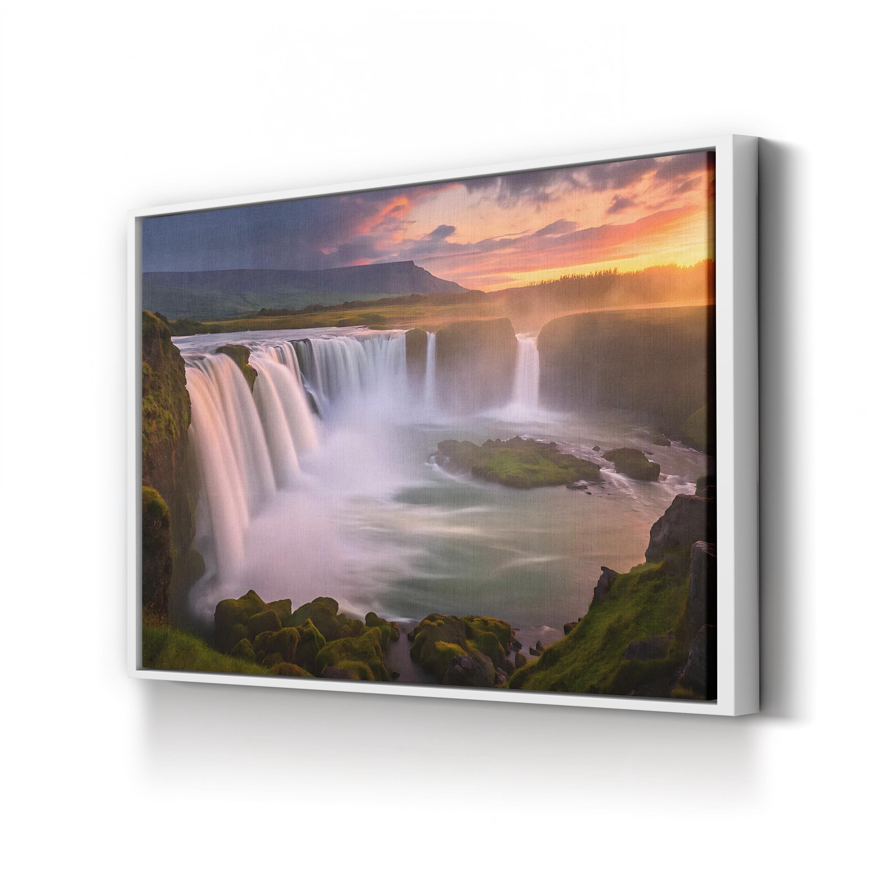 Godafoss Waterfall, Iceland – Vintage Photography Wall Art | Nature Landscape Canvas Print
