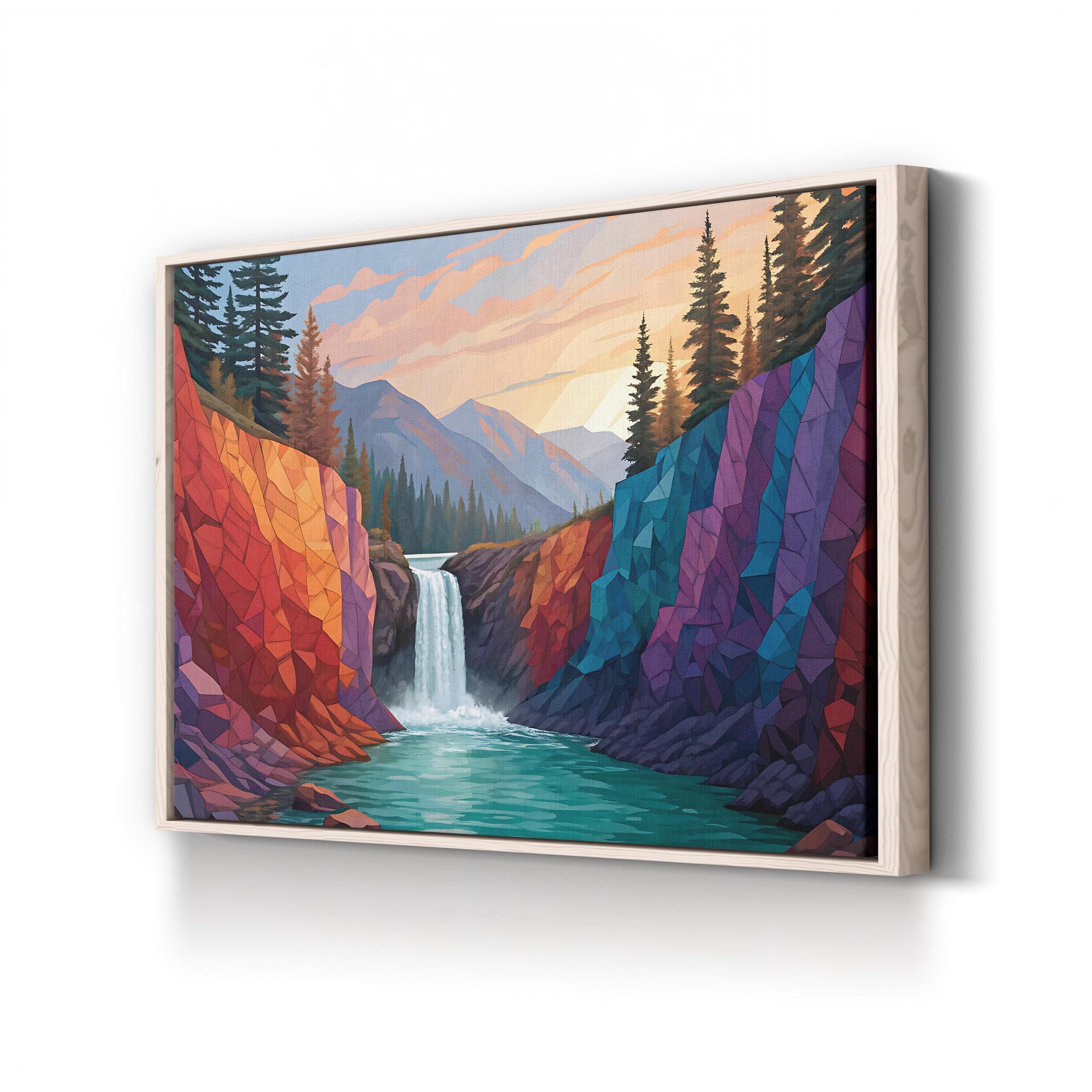 Geometric Waterfall – Period Illustration Wall Art | Abstract Landscape Canvas Print