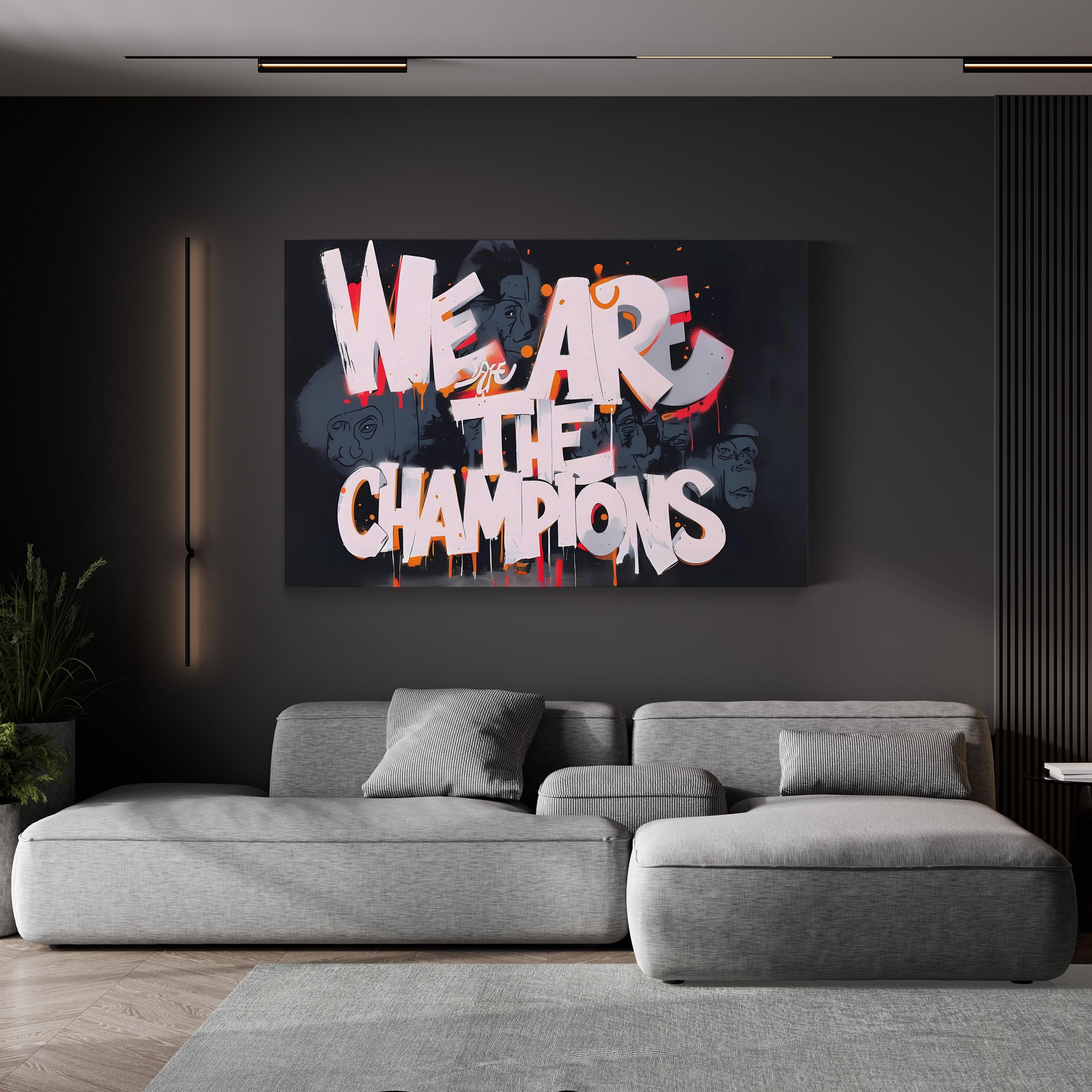 We Are the Champions Graffiti – Period Illustration Wall Art | Motivational Canvas Print