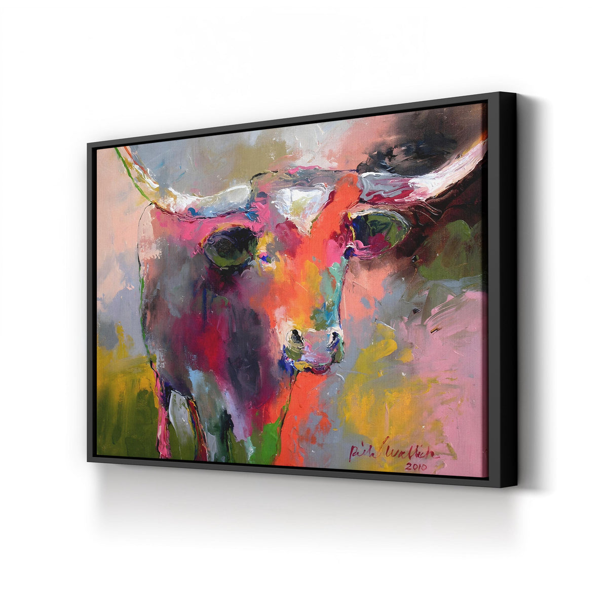 Texas Longhorn by Richard Wallich canvas print in Black Framed Canvas