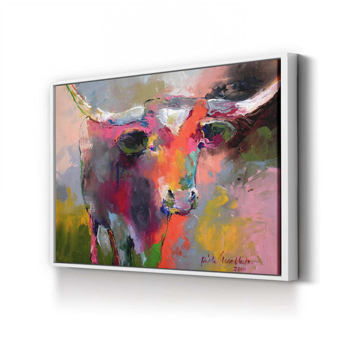 Texas Longhorn by Richard Wallich canvas print in White Framed Canvas