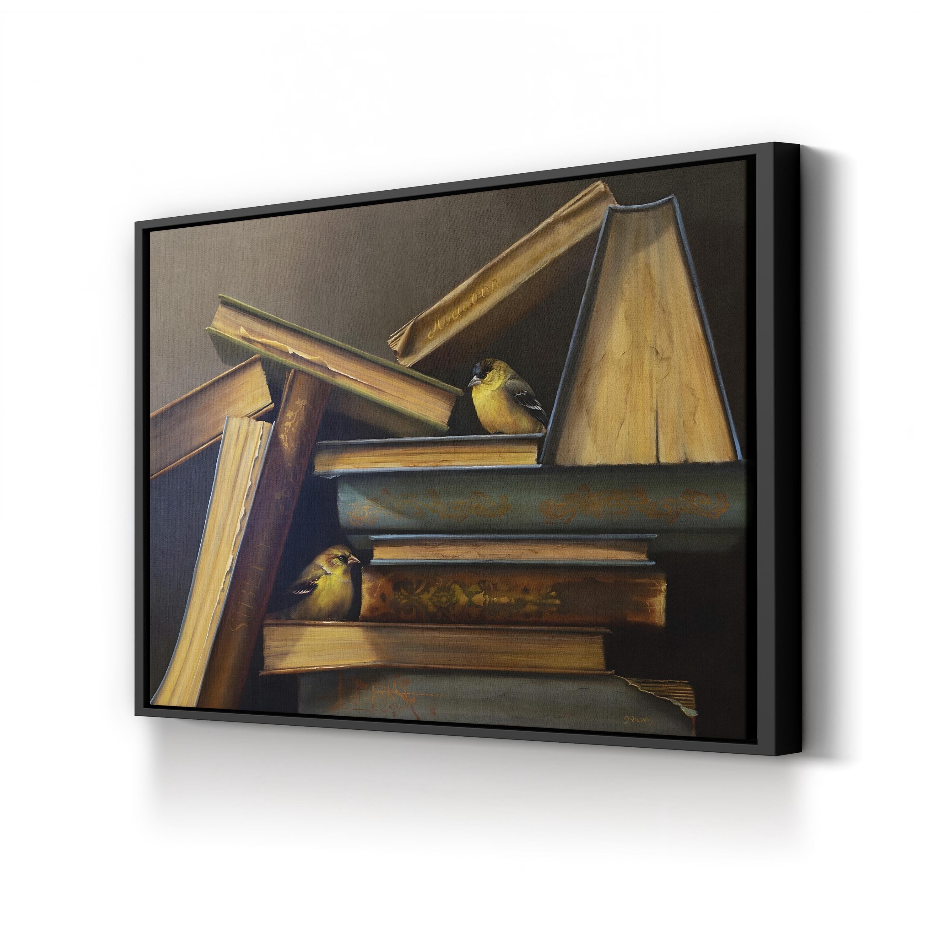 The Book Collectors canvas print displayed in a gray-sofa living room