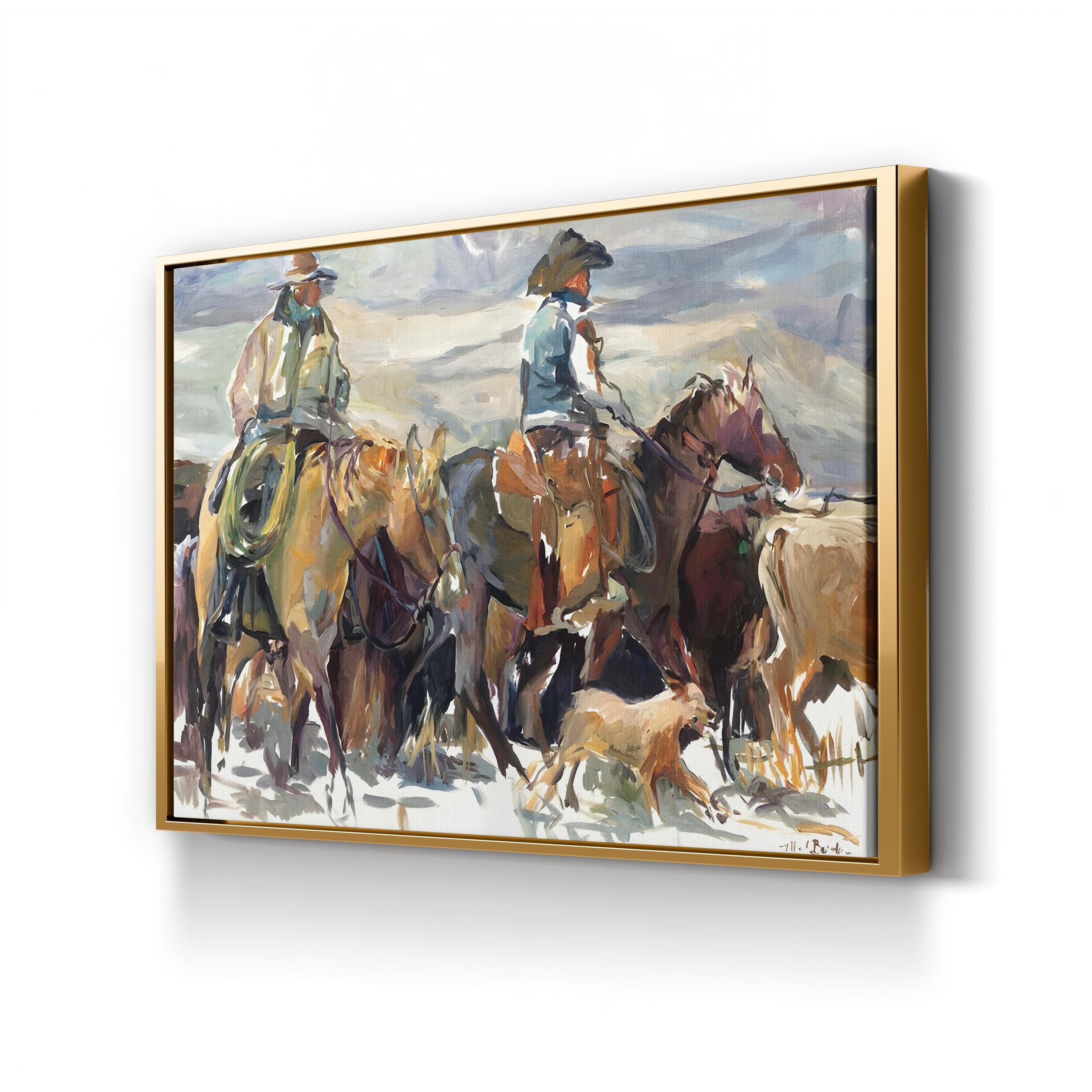 The Roundup Cowboy Landscape – Period Illustration Wall Art | Western Canvas Print