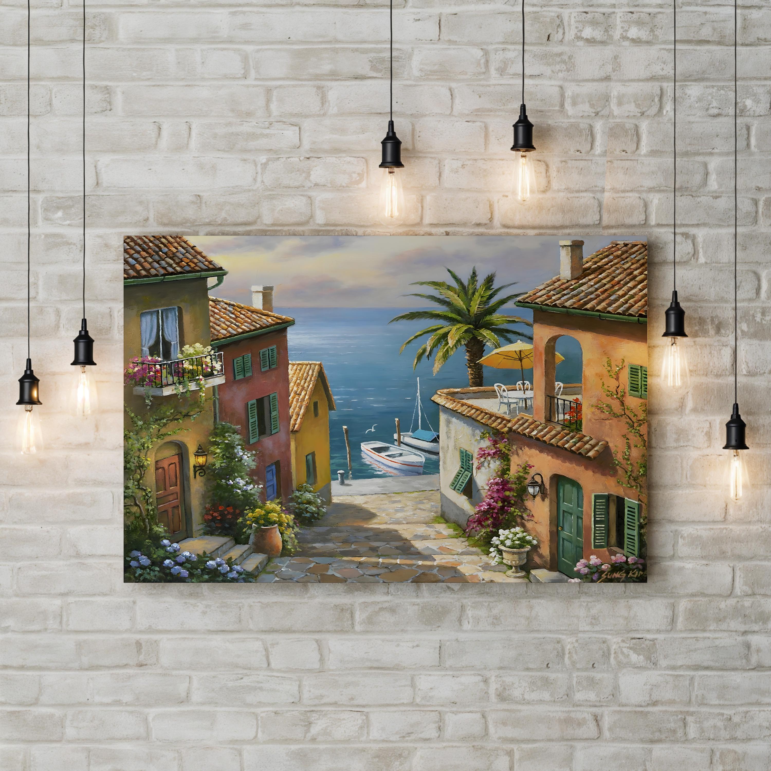 The Villas Private Dock | Mediterranean Village Coastal Wall Art by Sung Kim