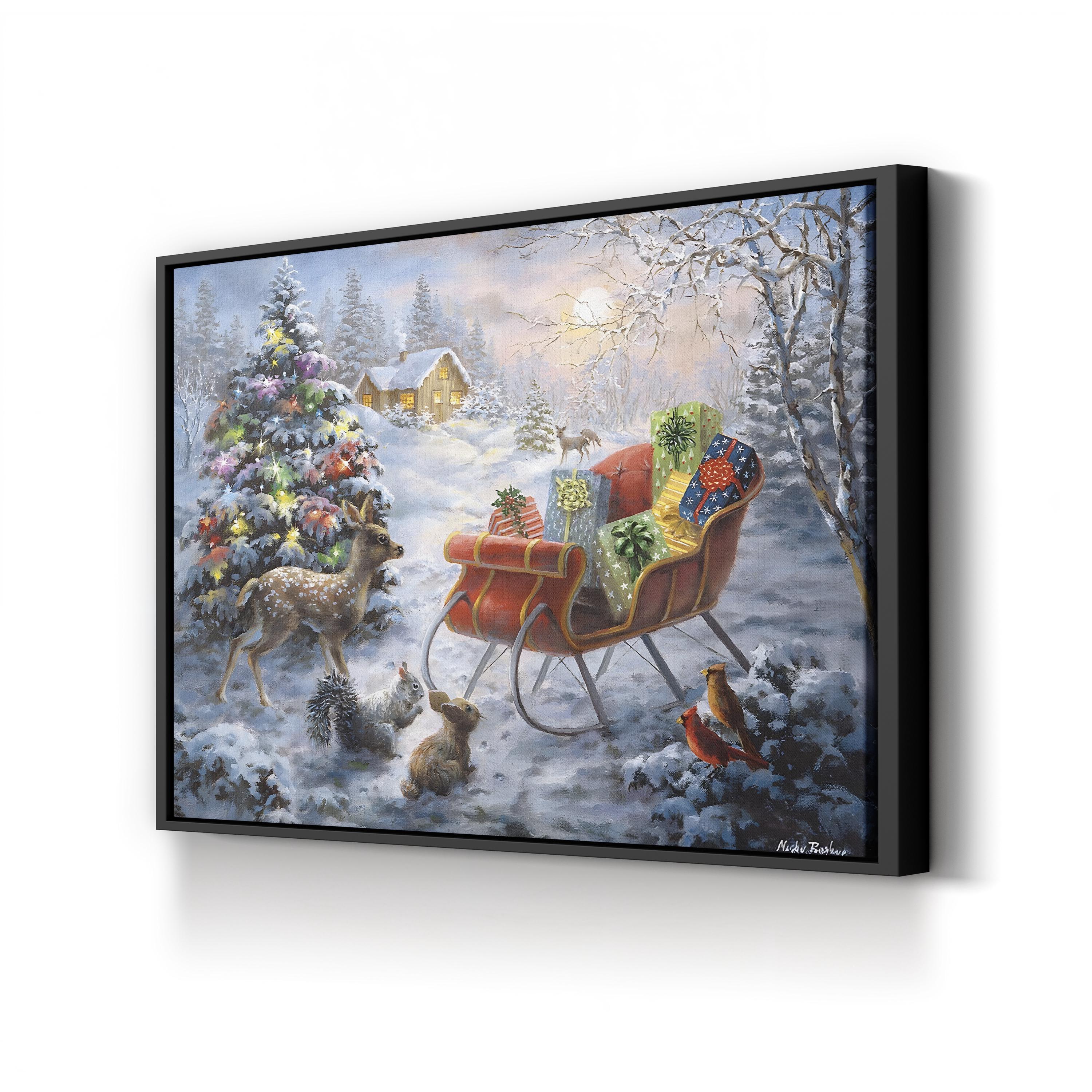 Christmas Eve Canvas Art: Cozy Winter Sleigh Scene, Holiday Wall Decor
