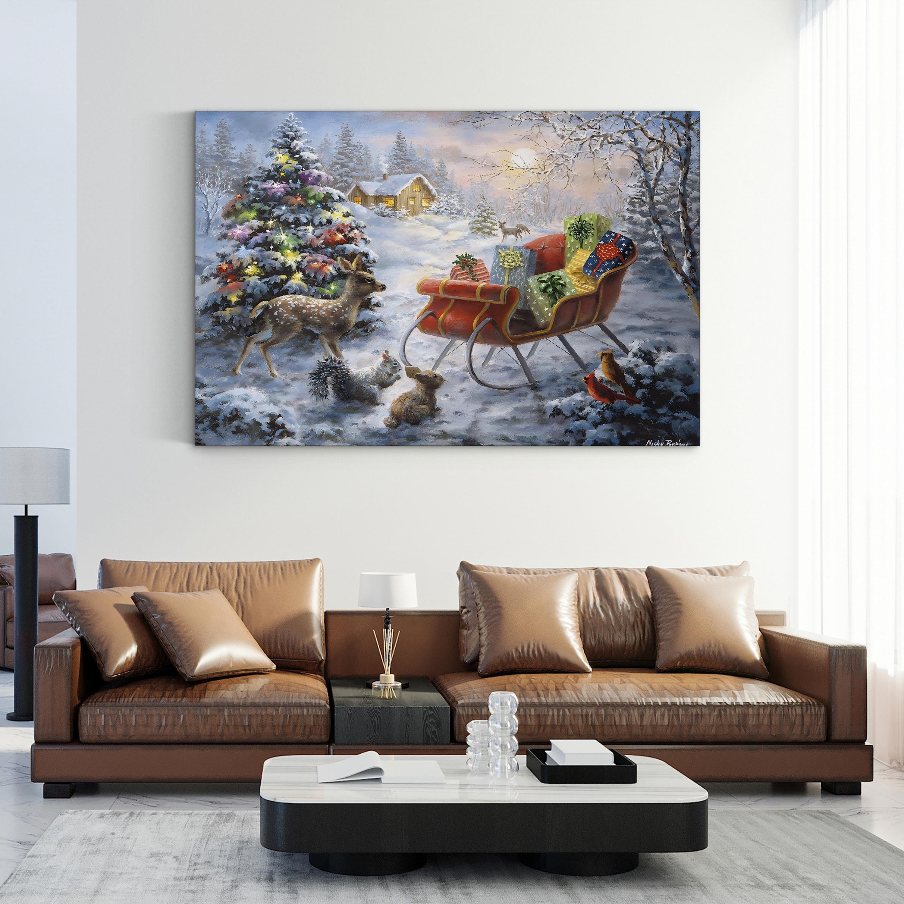 Christmas Eve Canvas Art: Cozy Winter Sleigh Scene, Holiday Wall Decor