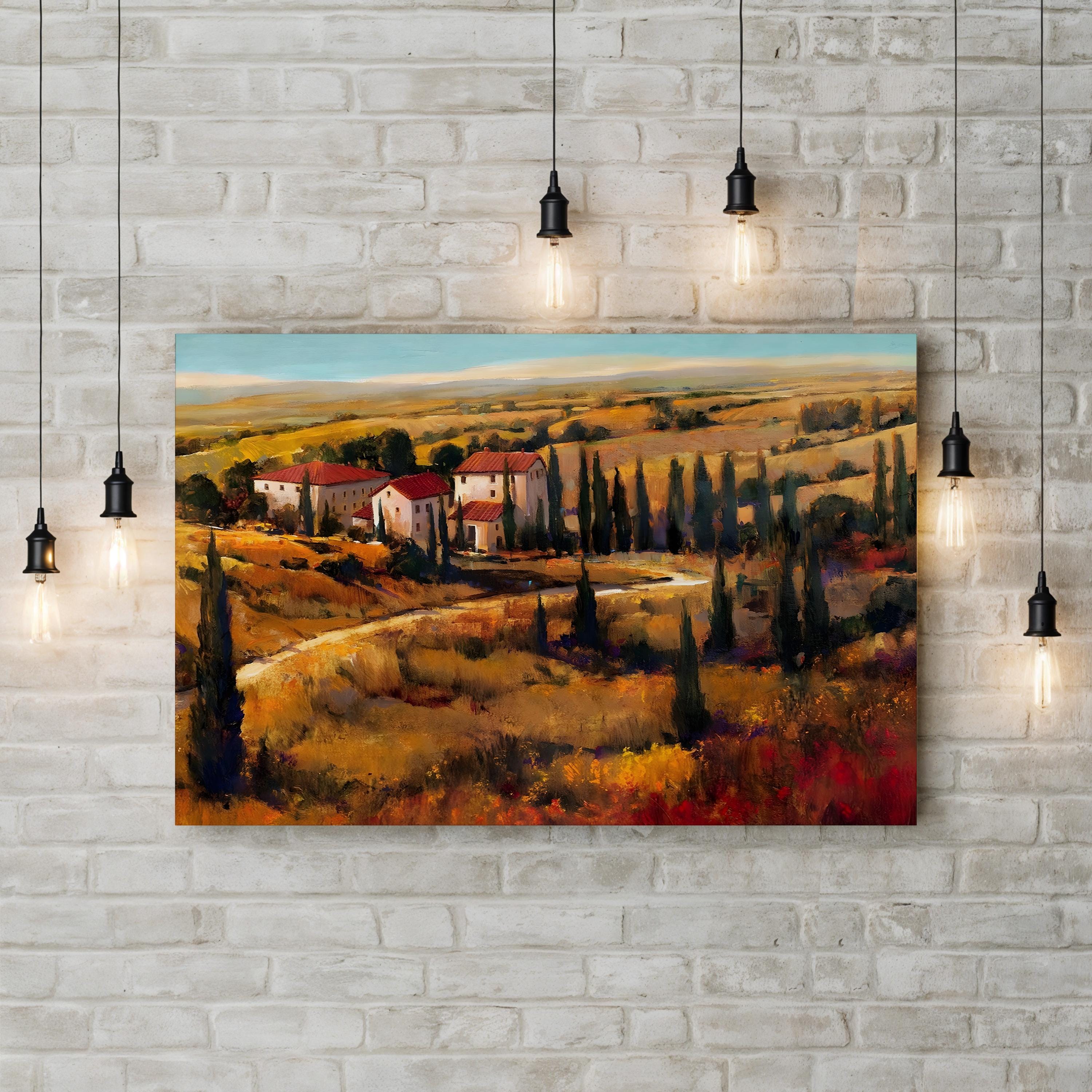 Tuscany Vineyard Canvas Art: Rustic Mediterranean Decor, Rolling Hills