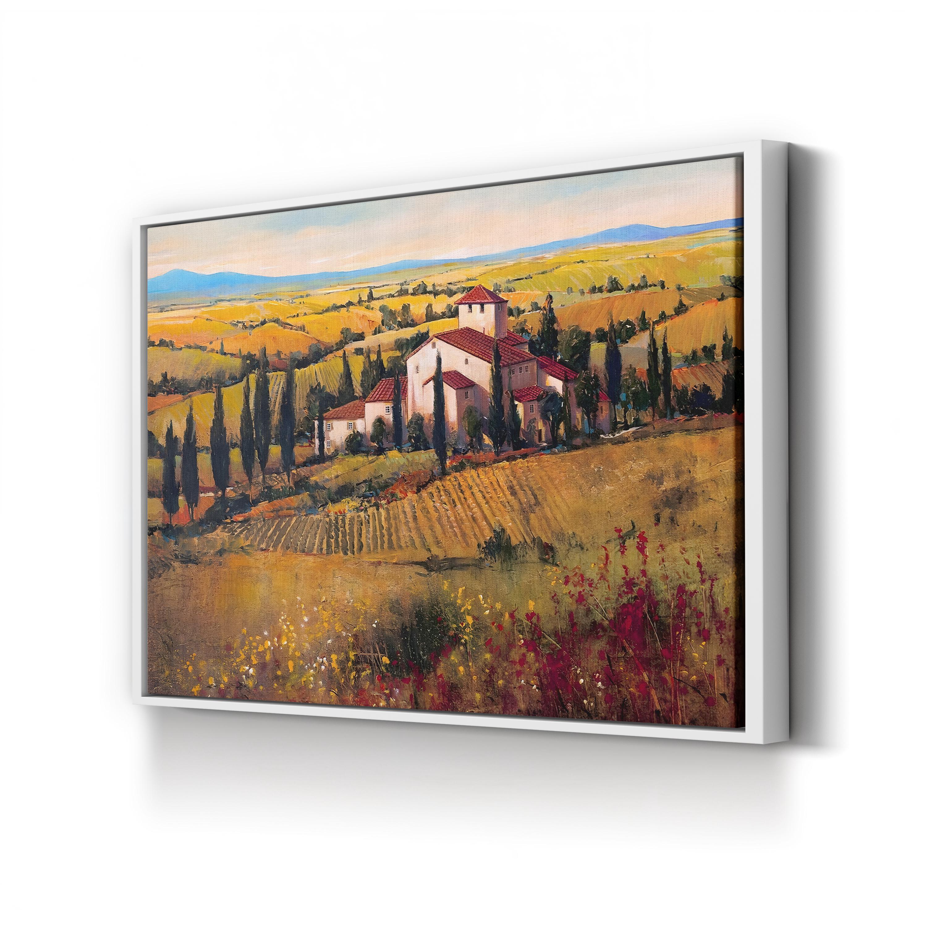Tuscany Vineyard Canvas Art: Sunlit Rolling Hills, Mediterranean Decor
