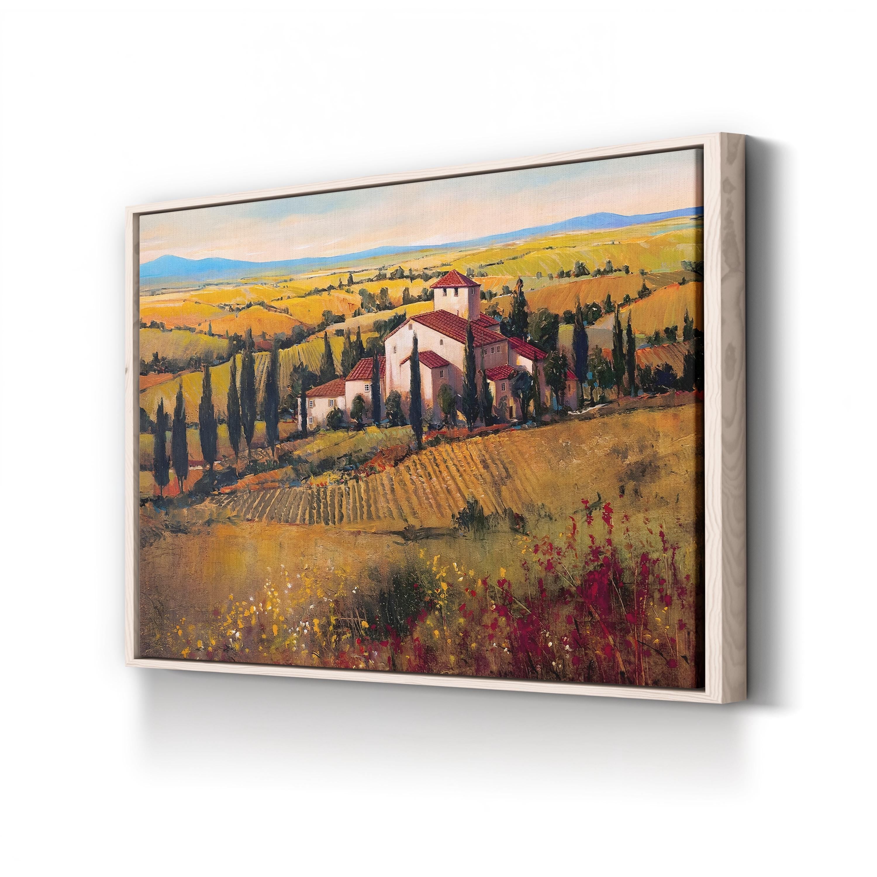 Tuscany Vineyard Canvas Art: Sunlit Rolling Hills, Mediterranean Decor
