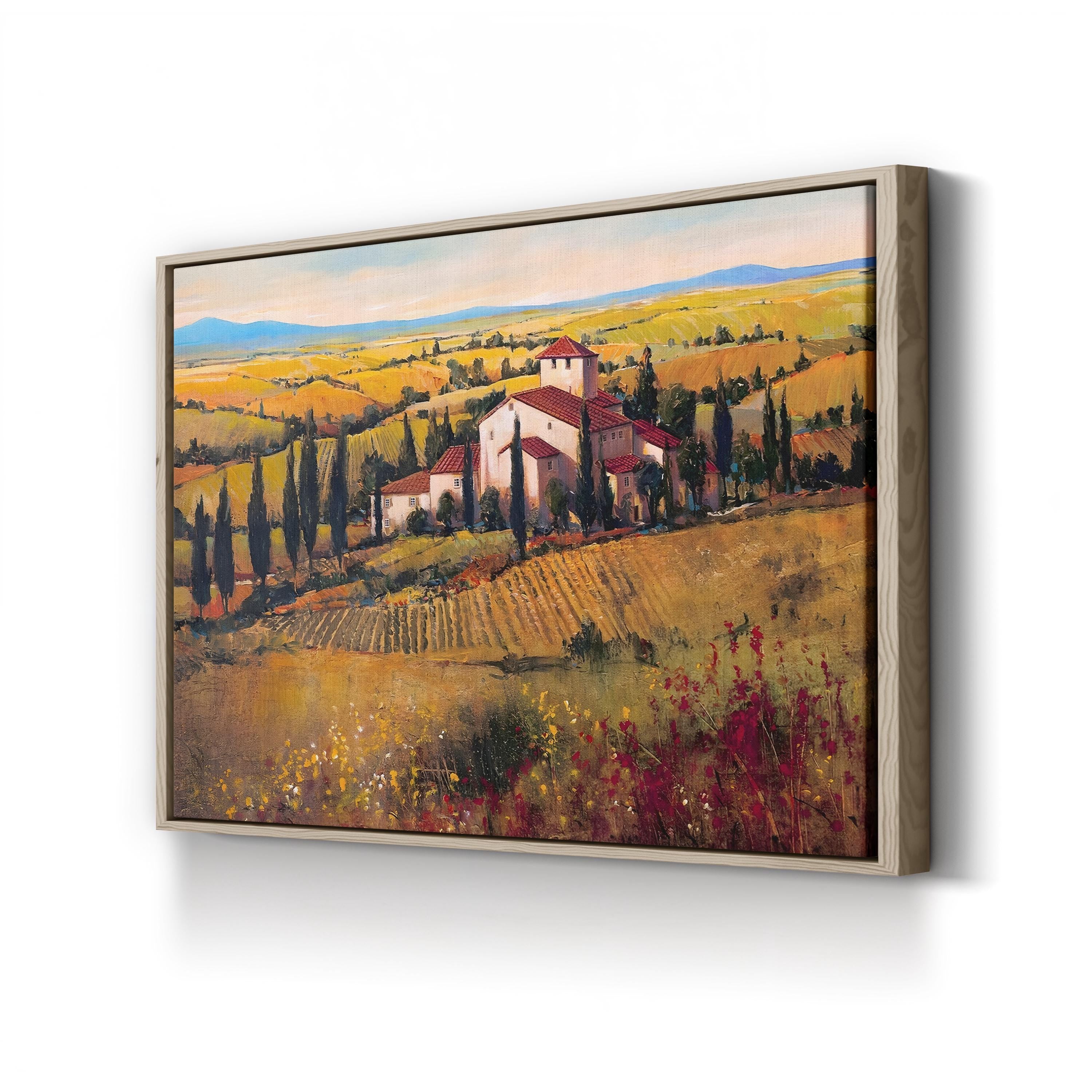 Tuscany Vineyard Canvas Art: Sunlit Rolling Hills, Mediterranean Decor