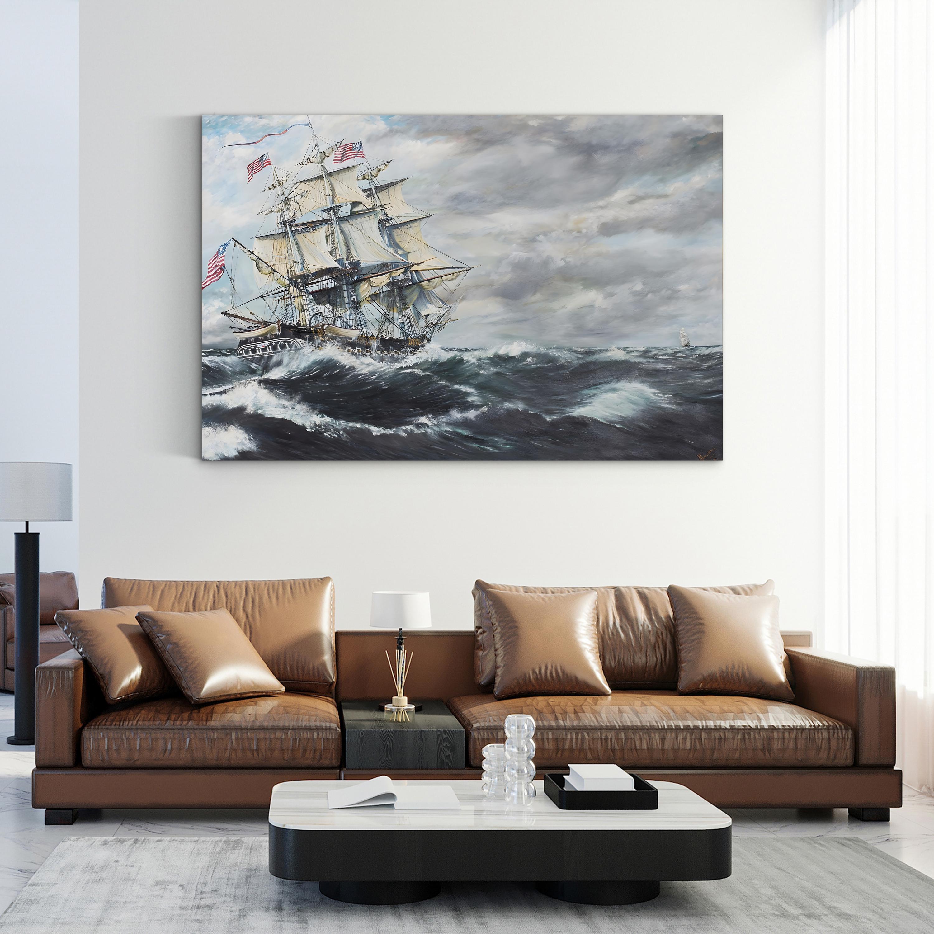 USS Constitution Naval Battle – Period Illustration Wall Art | Maritime Canvas Print