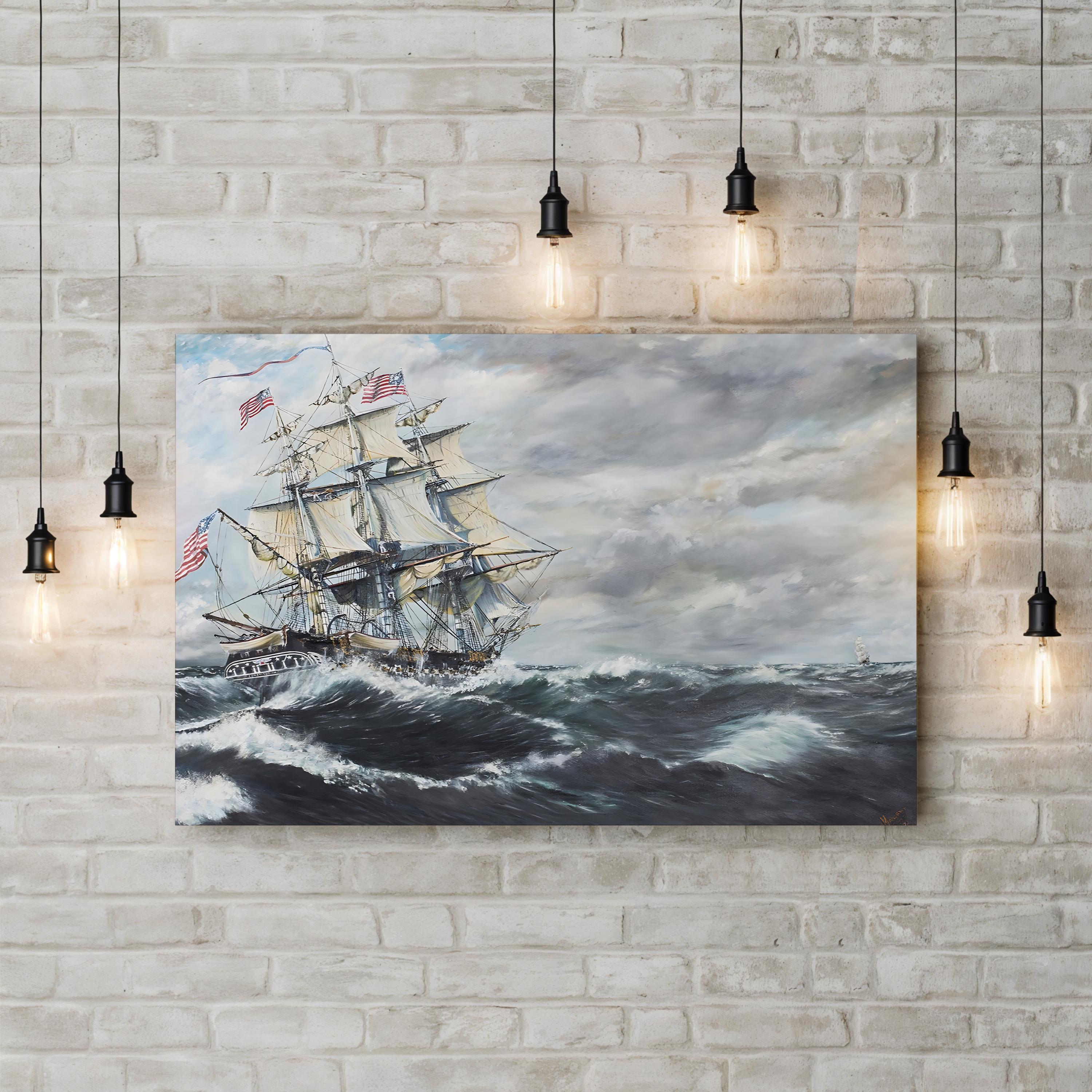 USS Constitution Naval Battle – Period Illustration Wall Art | Maritime Canvas Print