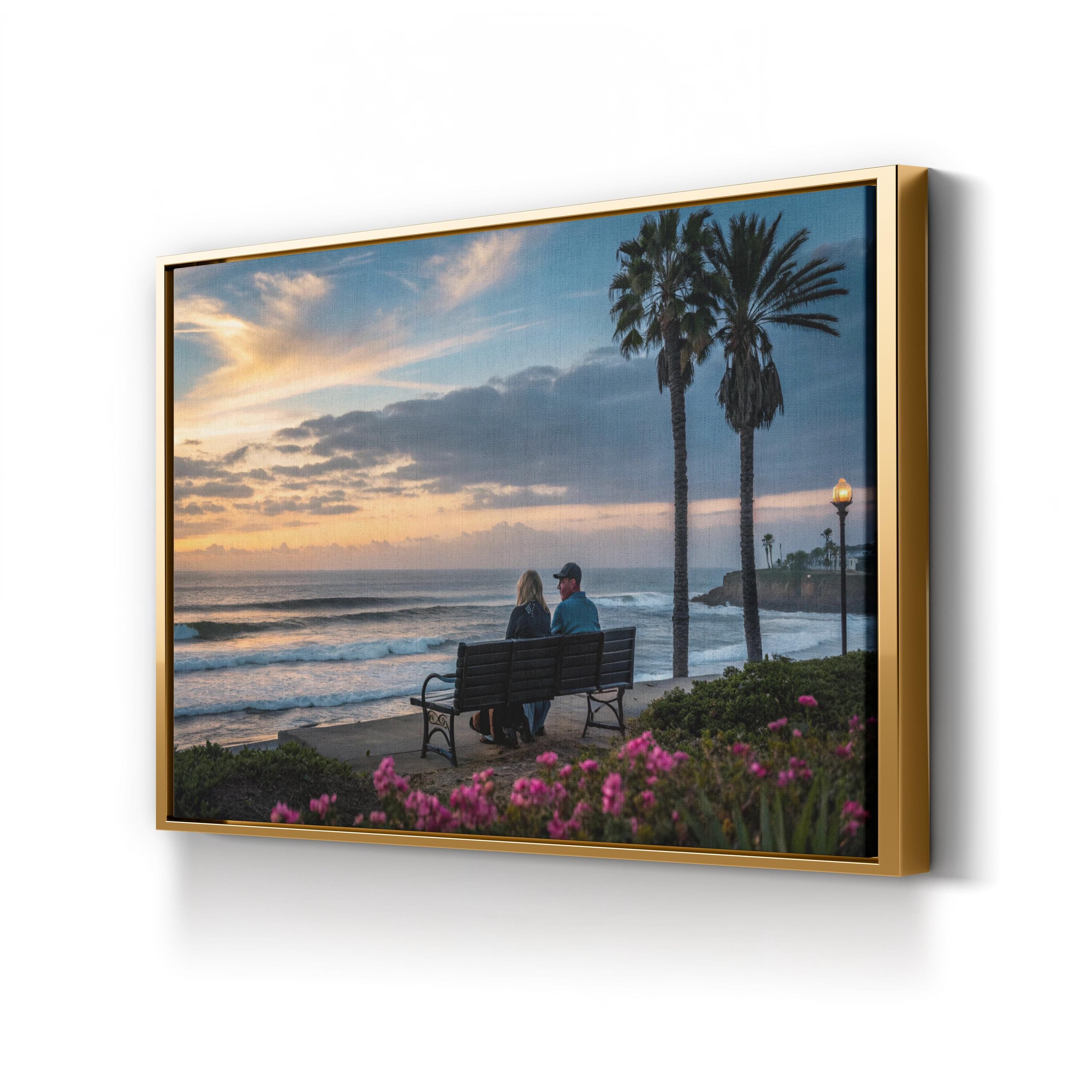 Romantic Beach Sunset Couple – Vintage Photography Wall Art | Coastal Canvas Print