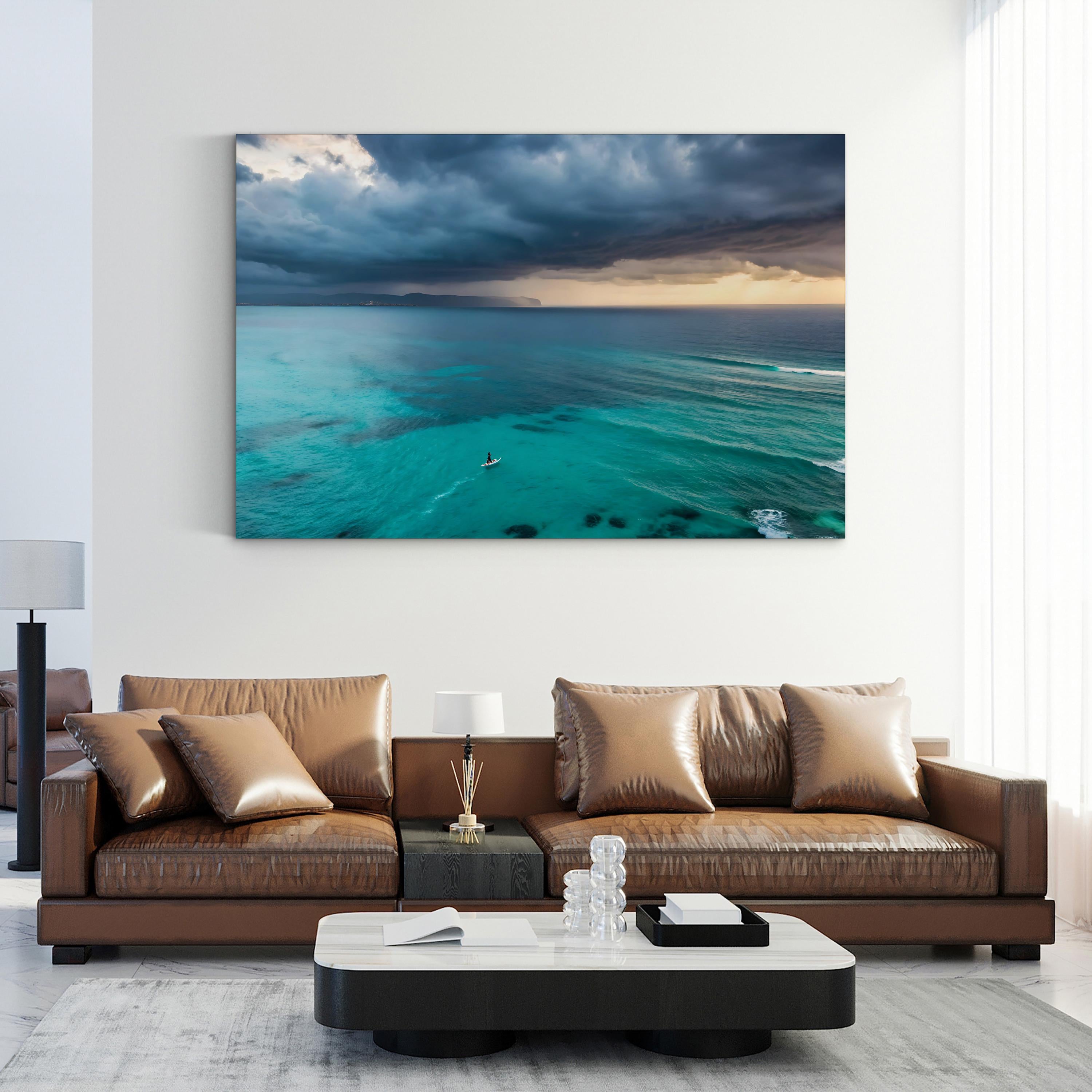 Surfer Ocean Wave Canvas Wall Art — Aerial Coastal Beach Photography Print
