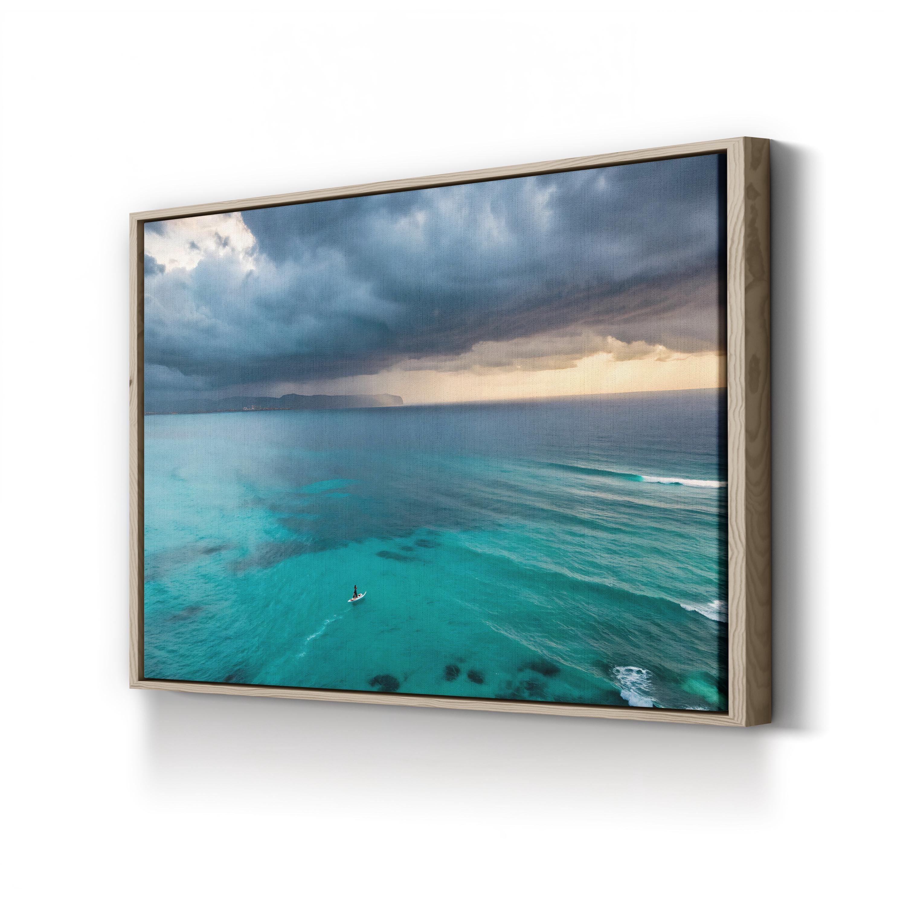 Surfer Ocean Wave Canvas Wall Art — Aerial Coastal Beach Photography Print