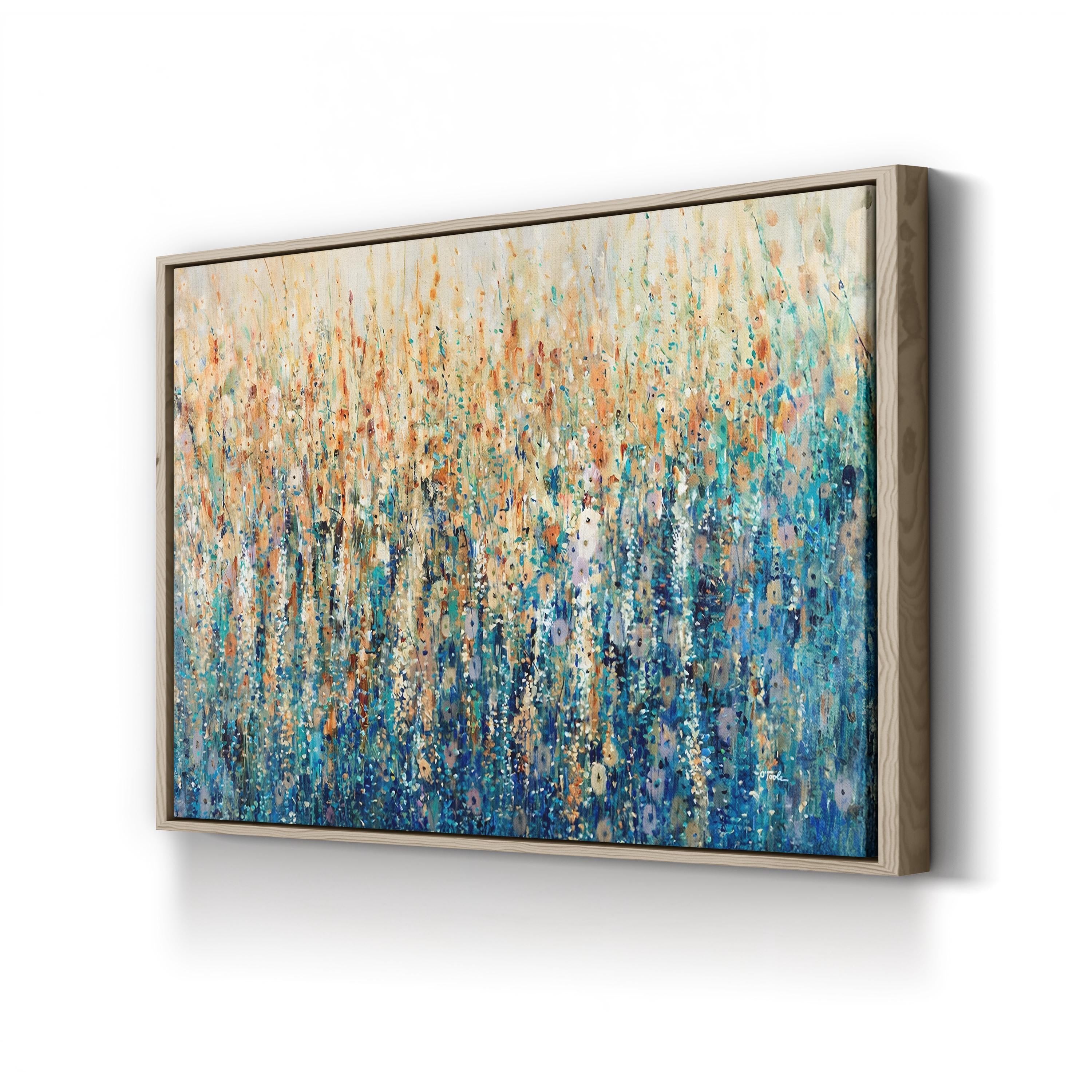 Blue Green Abstract Wildflowers – Period Illustration Wall Art | Modern Floral Canvas Print