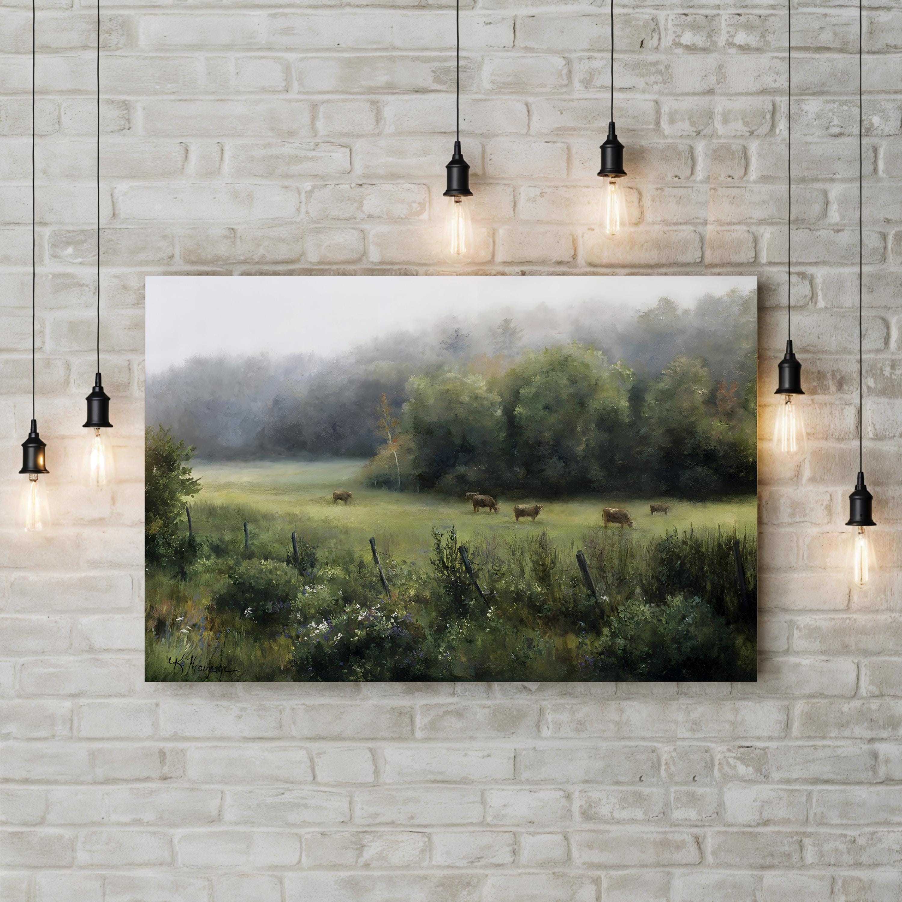Rural Landscape with Cows in Vermont Pasture Wall Art by Kathie Thompson