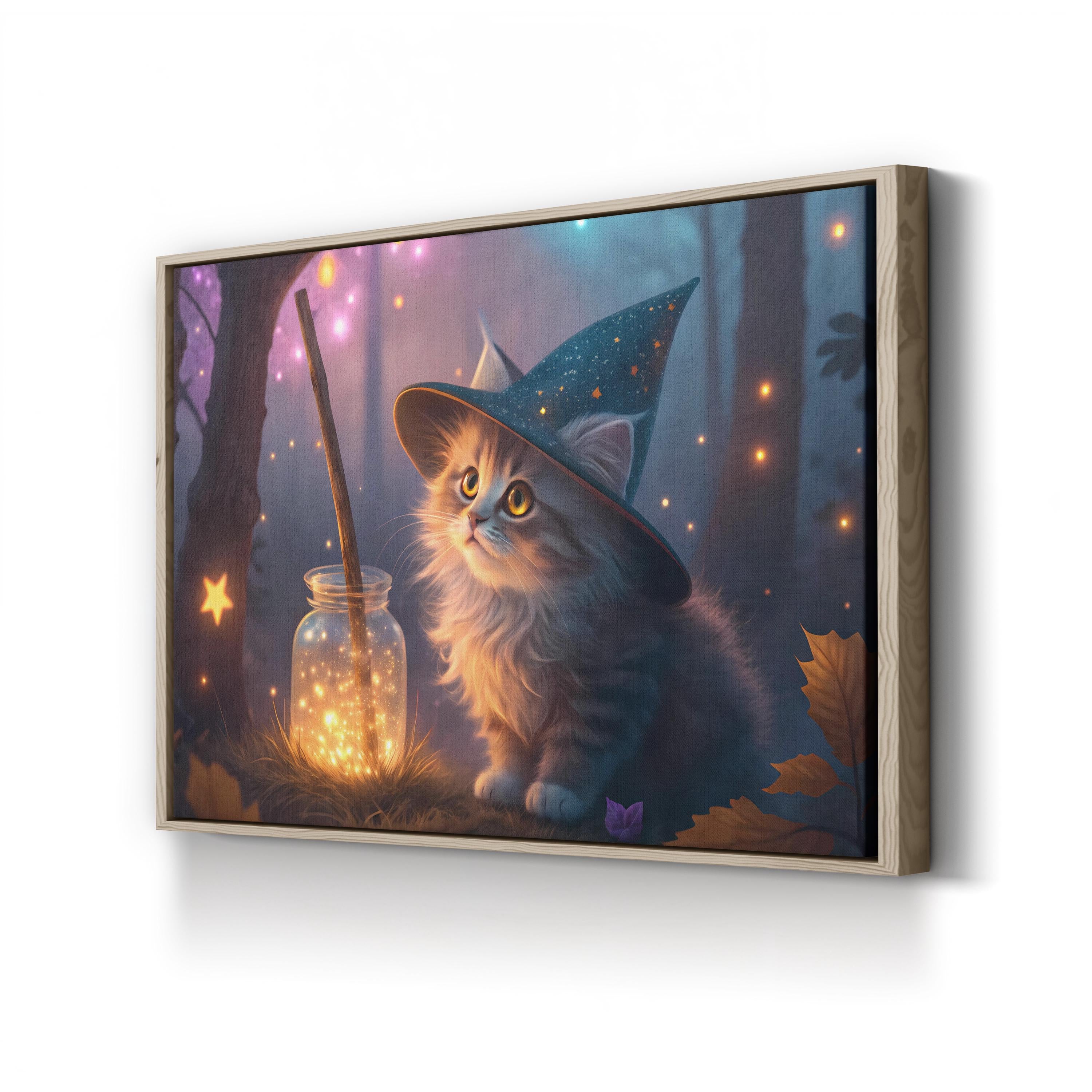 Witchy Cat Wizard Hat – Period Illustration Wall Art | Whimsical Fantasy Canvas Print