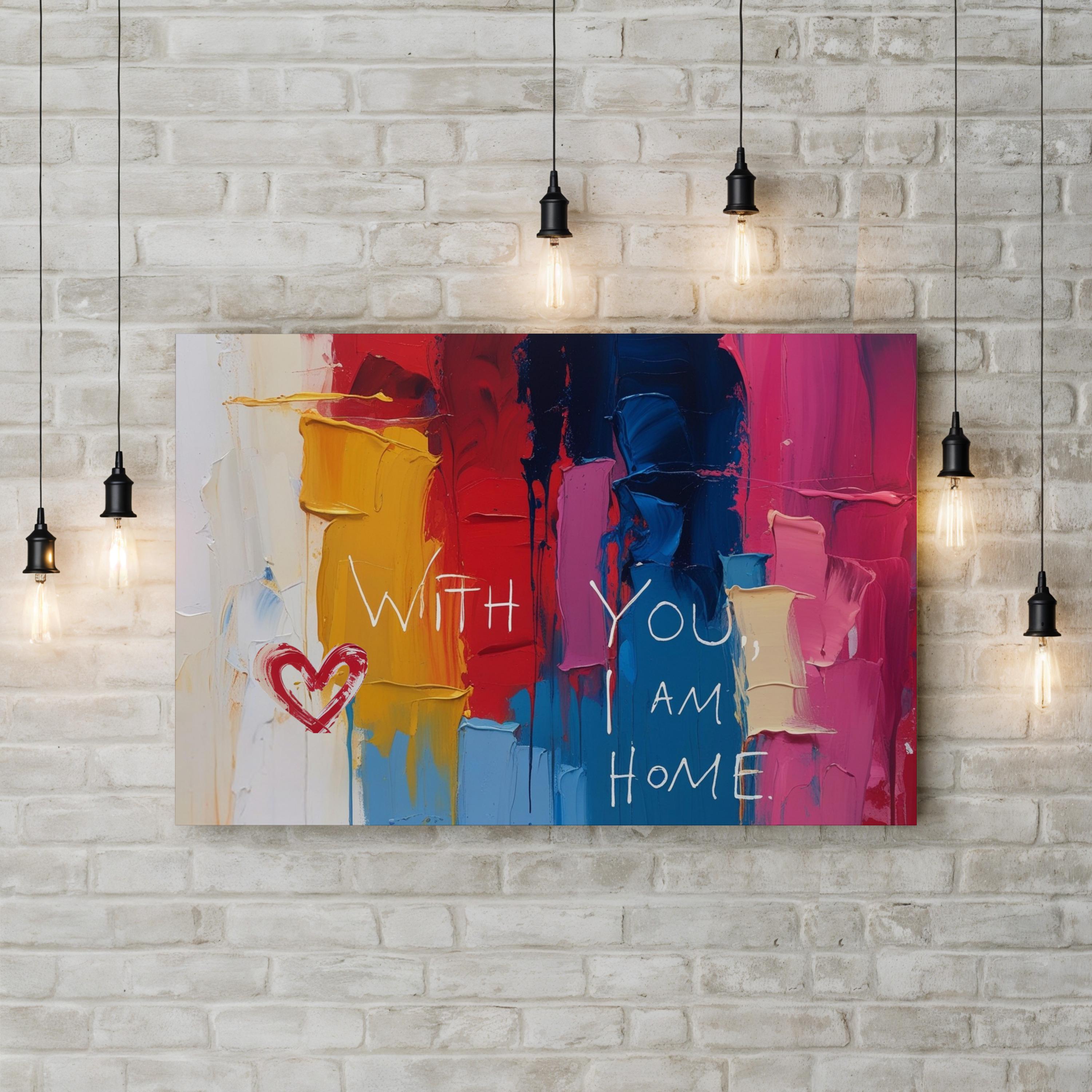Romantic Quote With You I Am Home  with Heart Motif Wall Art