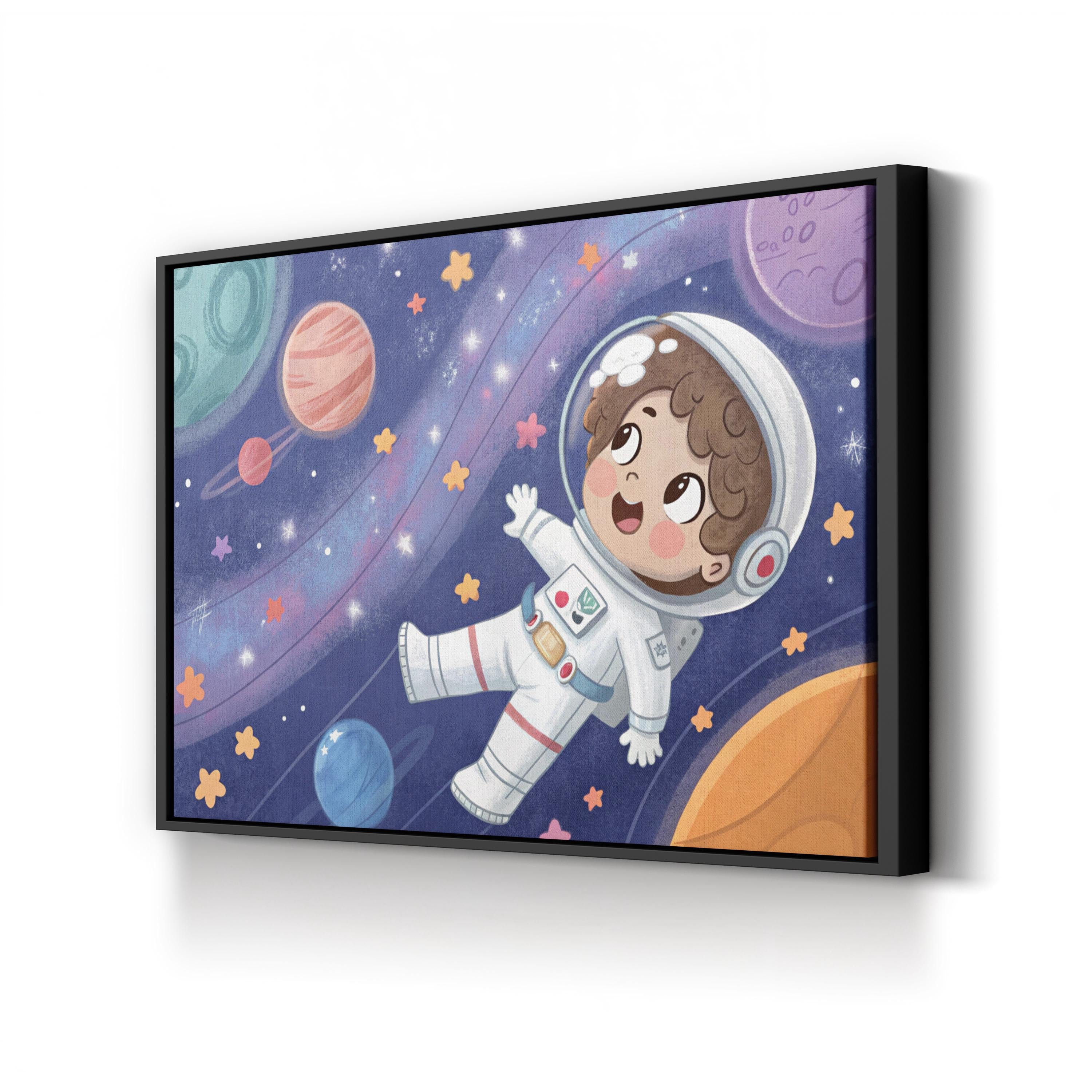 Astronaut Child Storybook – Period Illustration Wall Art | Whimsical Space Canvas Print