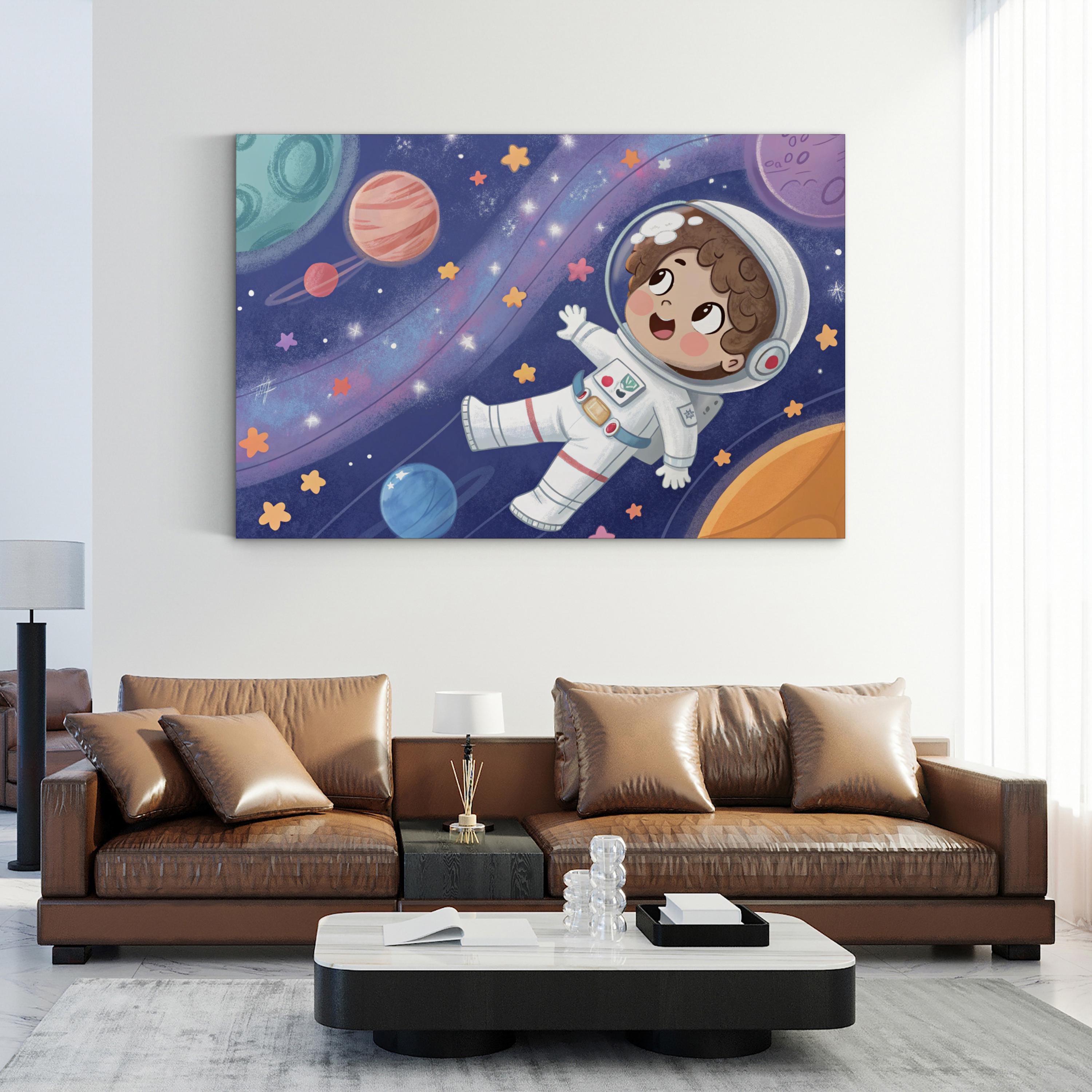 Astronaut Child Storybook – Period Illustration Wall Art | Whimsical Space Canvas Print