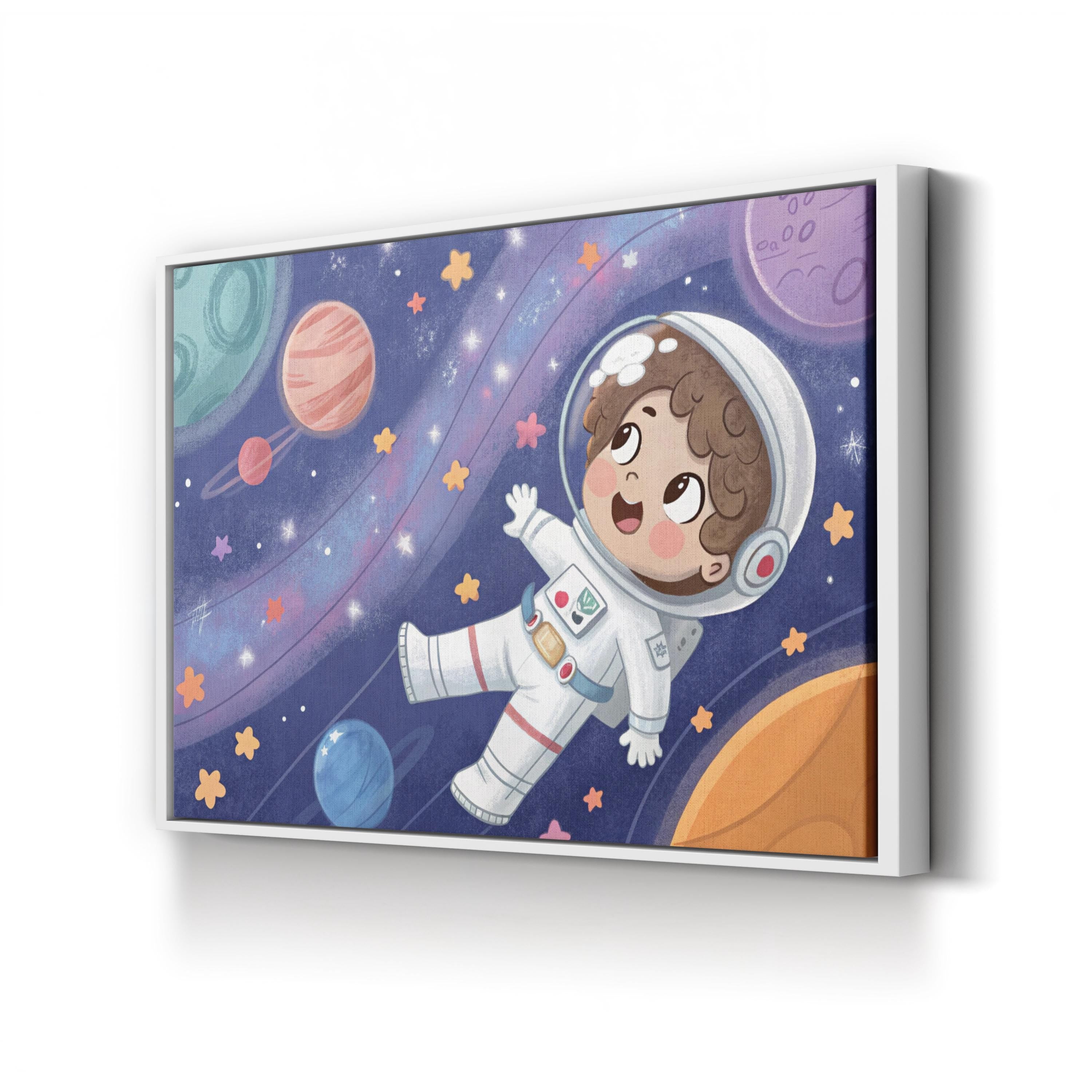Astronaut Child Storybook – Period Illustration Wall Art | Whimsical Space Canvas Print