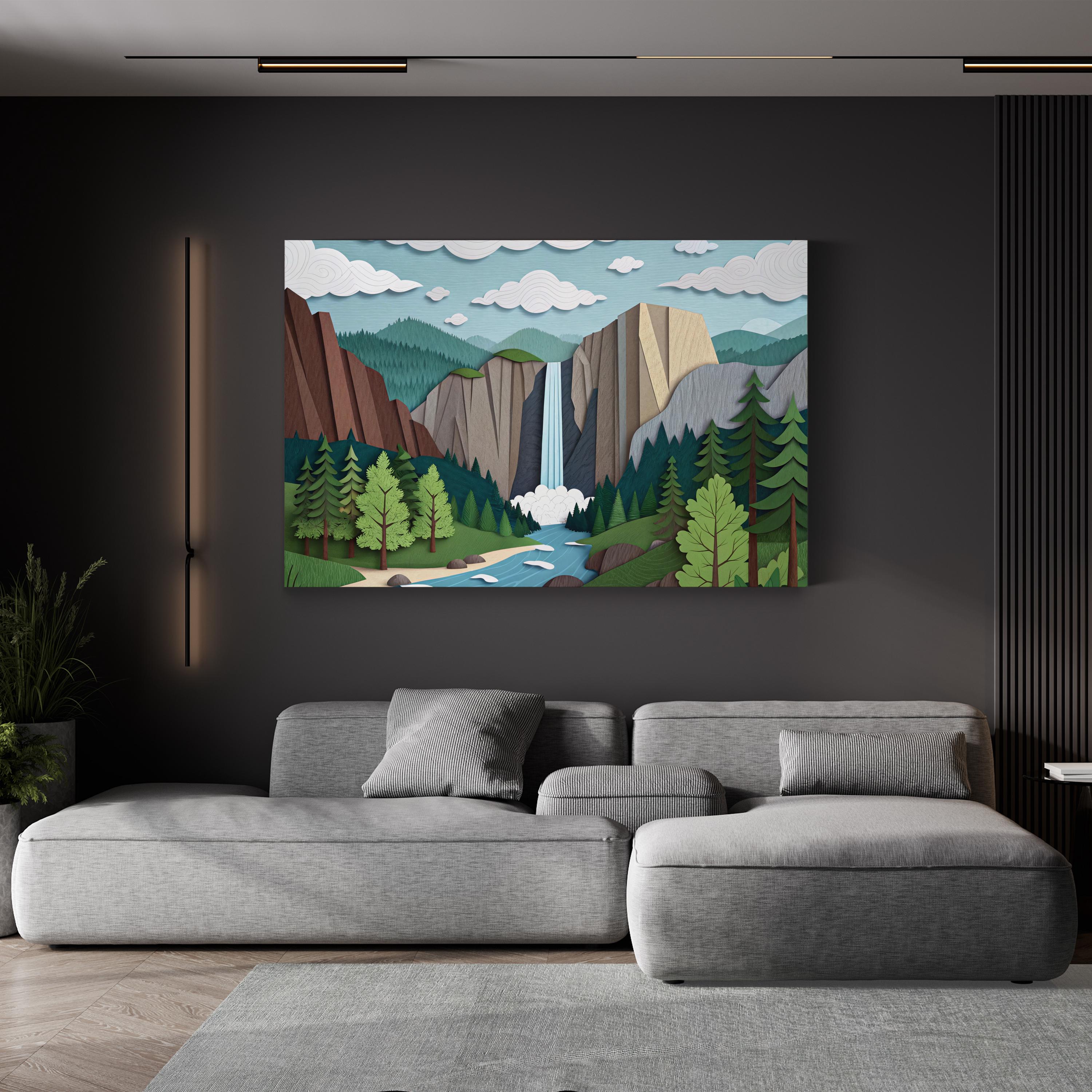 Yosemite Falls – Period Illustration Wall Art | Minimalist Landscape Canvas Print