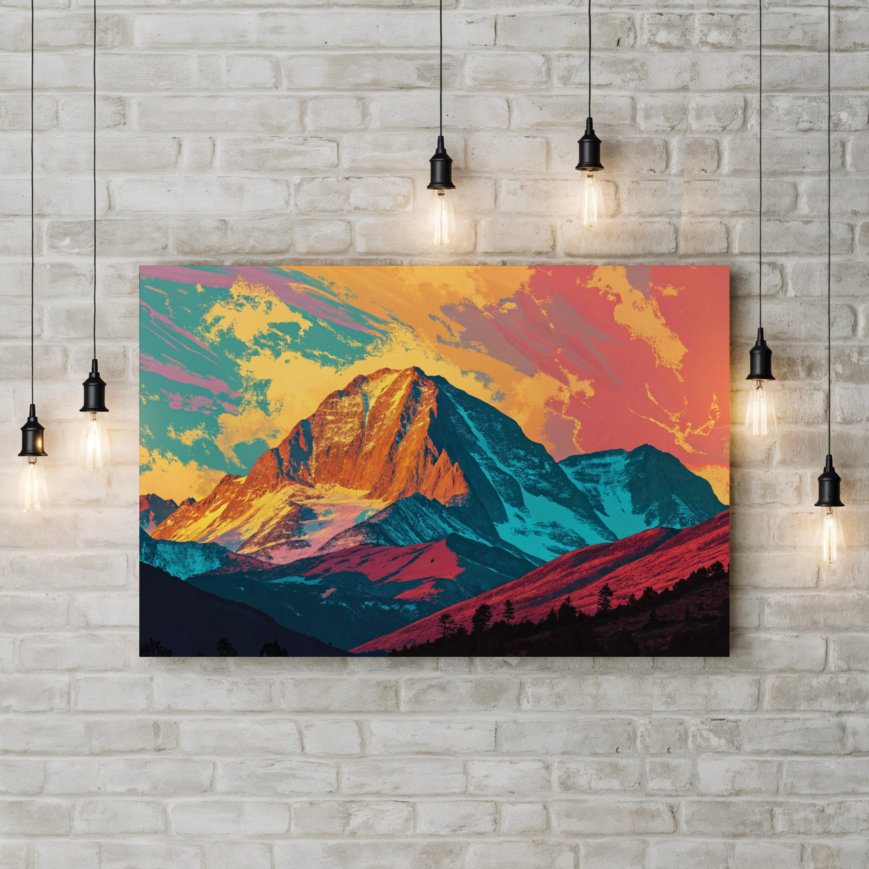 Abstract Longs Peak Colorado – Period Illustration Wall Art | Colorful Mountain Canvas Print