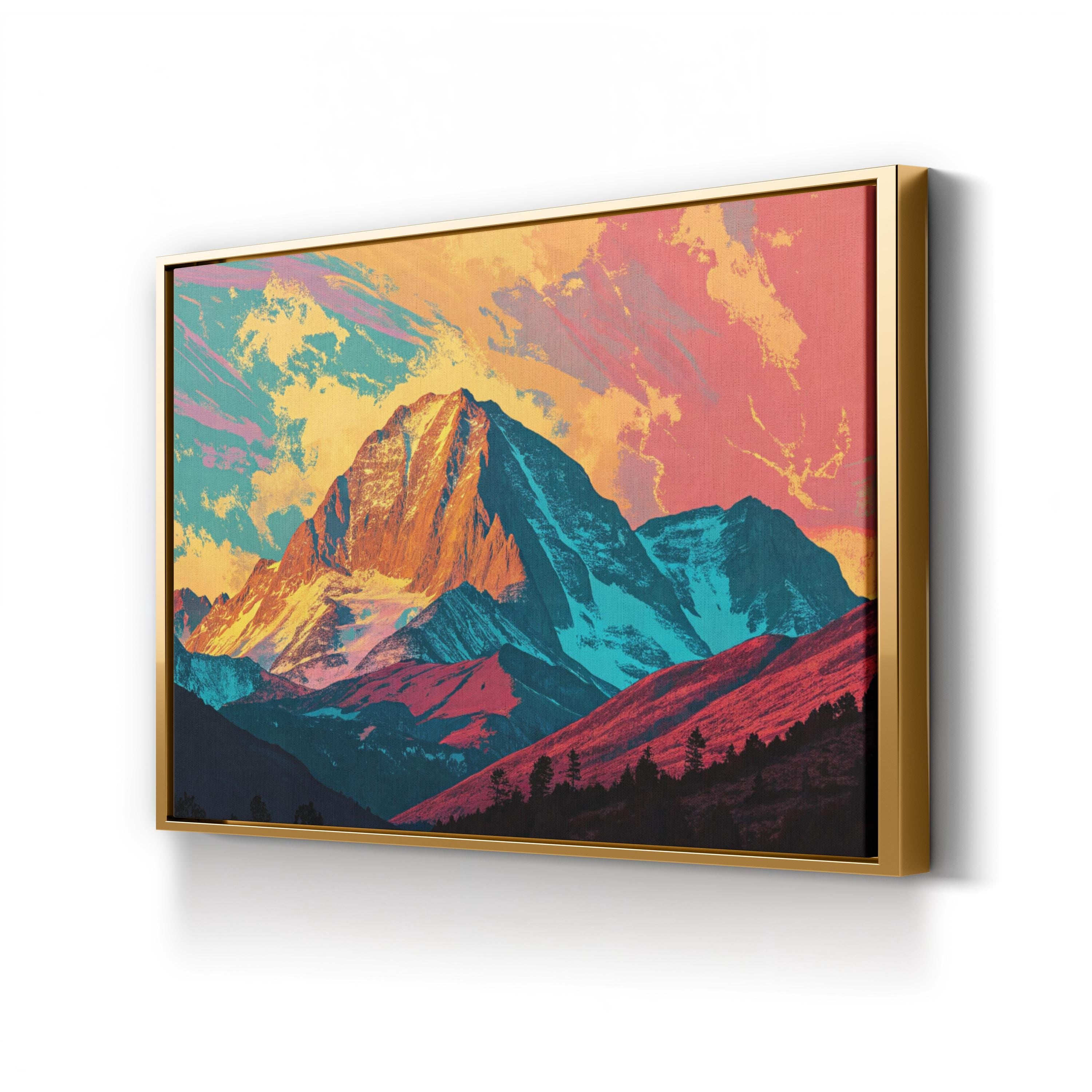 Abstract Longs Peak Colorado – Period Illustration Wall Art | Colorful Mountain Canvas Print