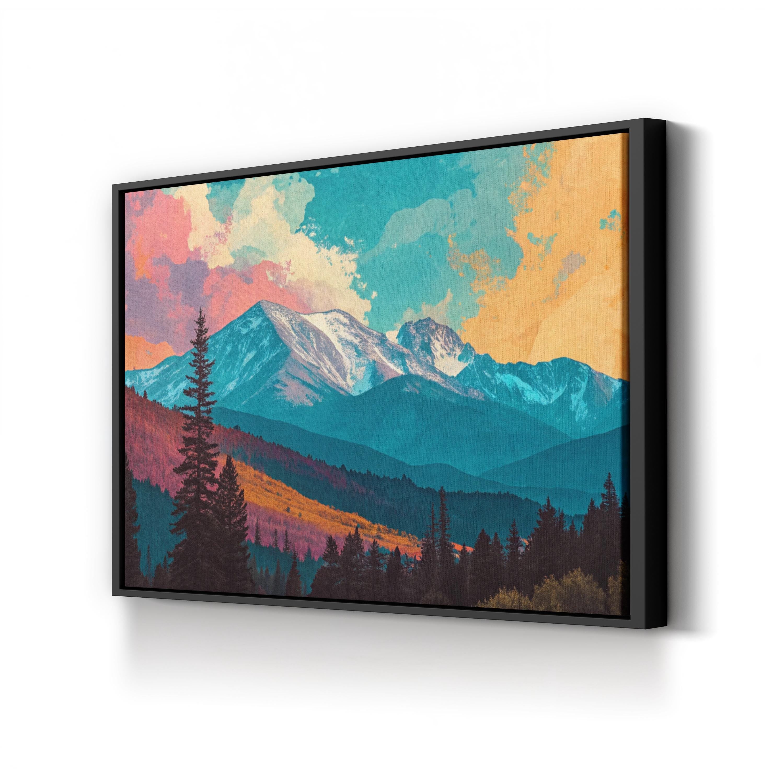Abstract Pikes Peak Colorado – Period Illustration Wall Art | Colorful Mountain Canvas Print