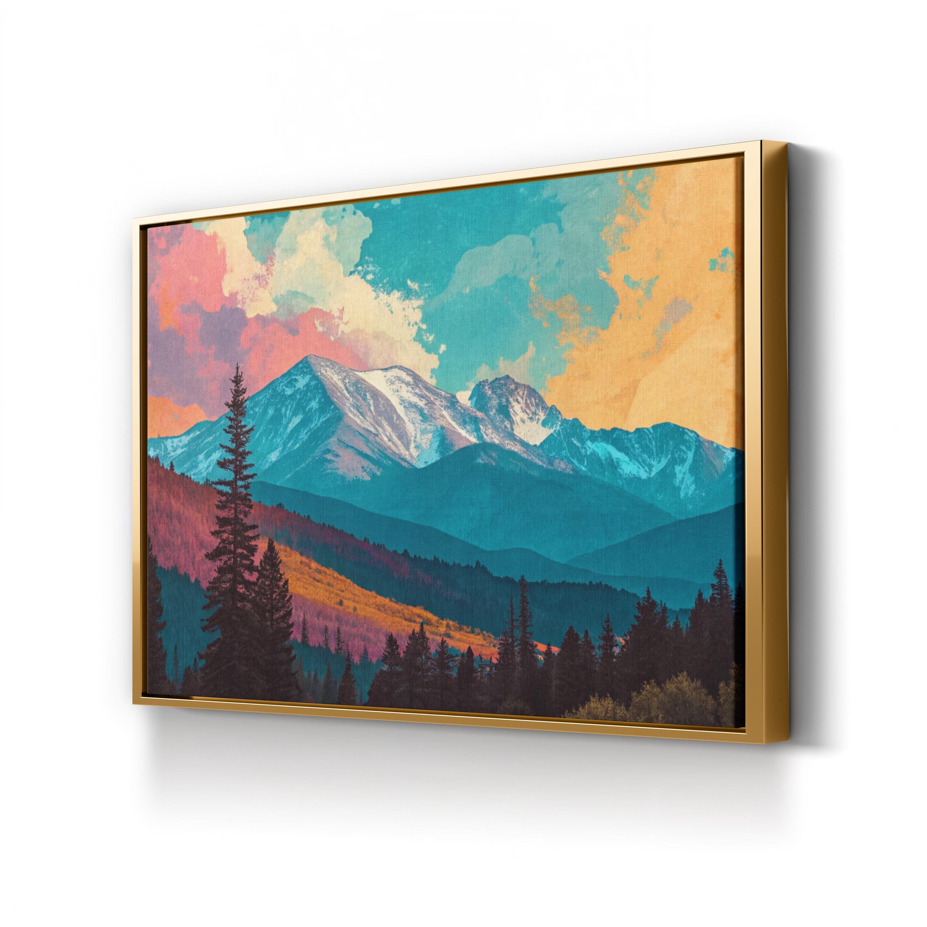 Abstract Pikes Peak Colorado – Period Illustration Wall Art | Colorful Mountain Canvas Print