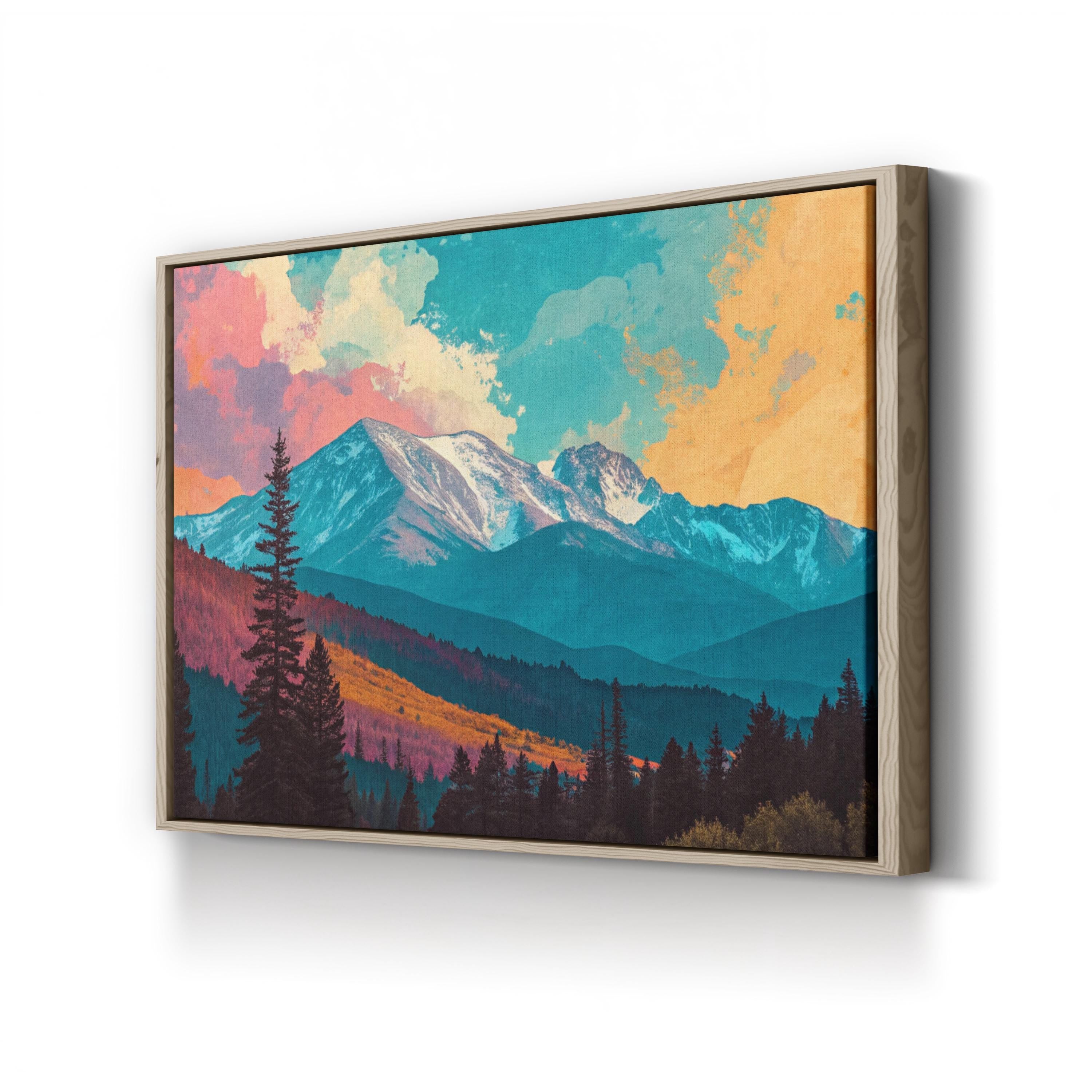Abstract Pikes Peak Colorado – Period Illustration Wall Art | Colorful Mountain Canvas Print