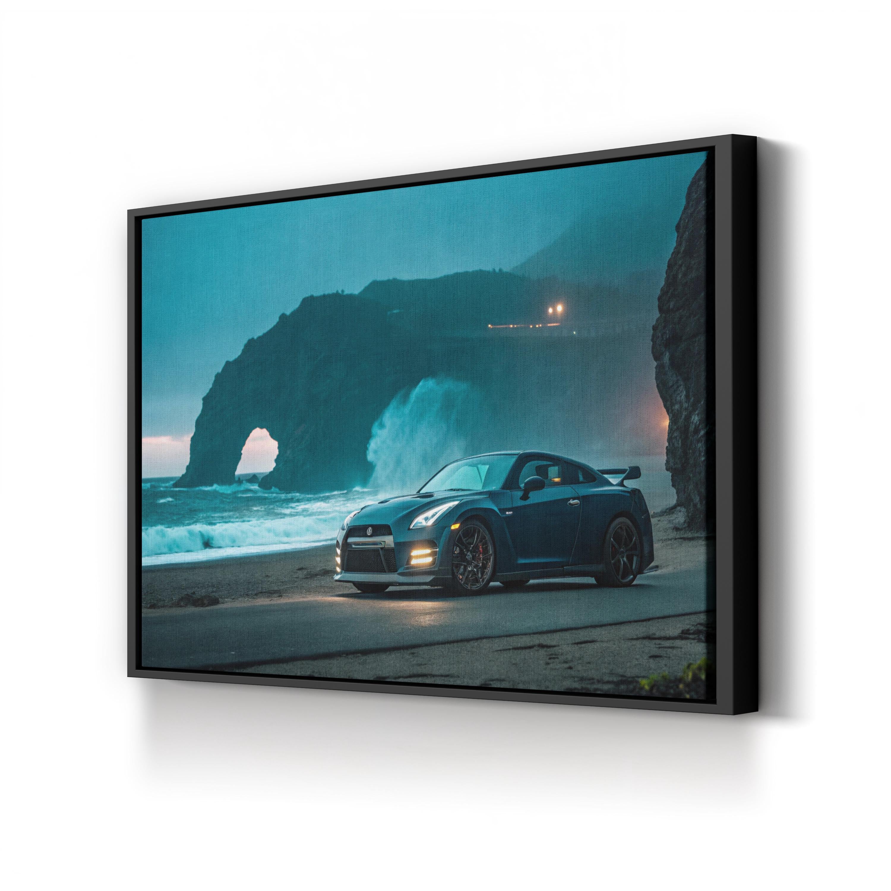 Nissan GT-R Beach Canvas Art – Coastal Car Photography Print