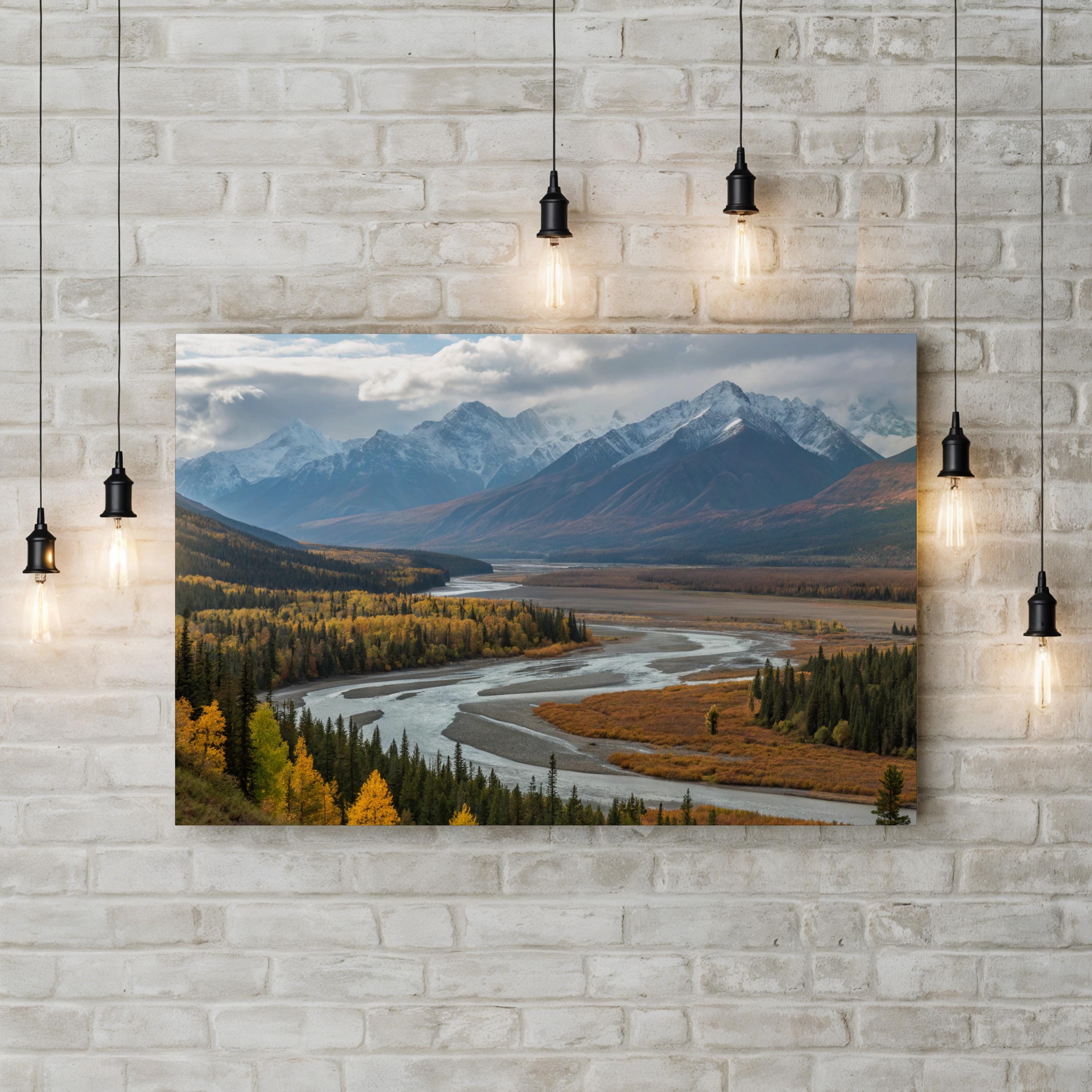 Autumn Forest Path with Distant Peaks – Vintage Photography Wall Art | Fall Landscape Canvas Print