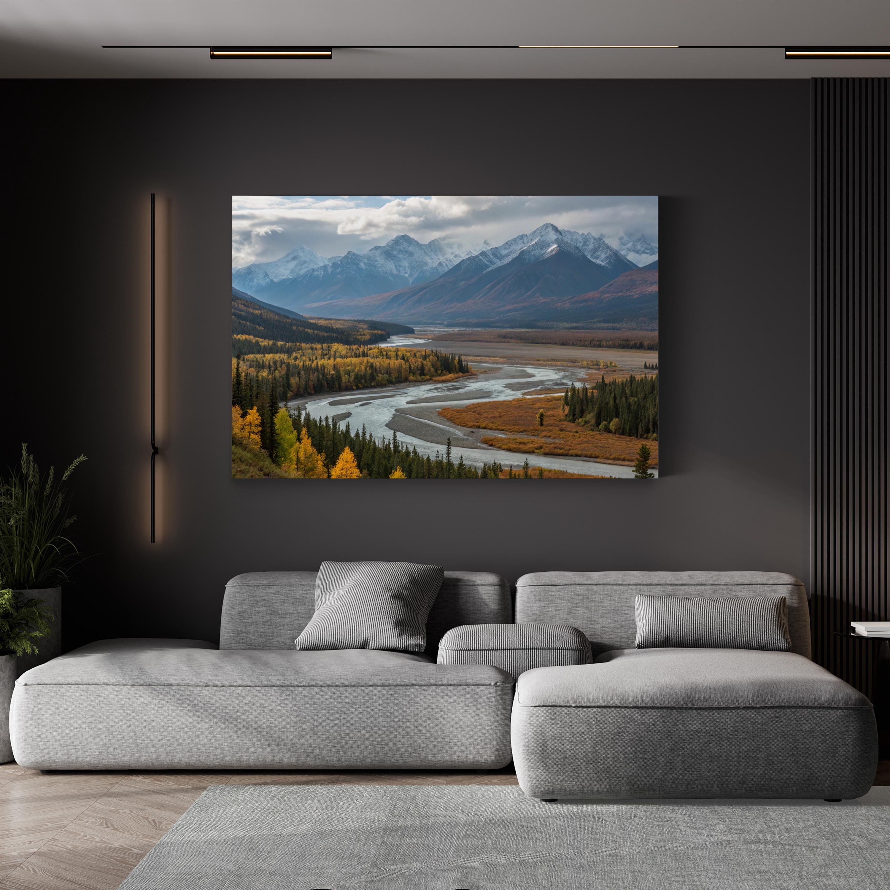 Autumn Forest Path with Distant Peaks – Vintage Photography Wall Art | Fall Landscape Canvas Print