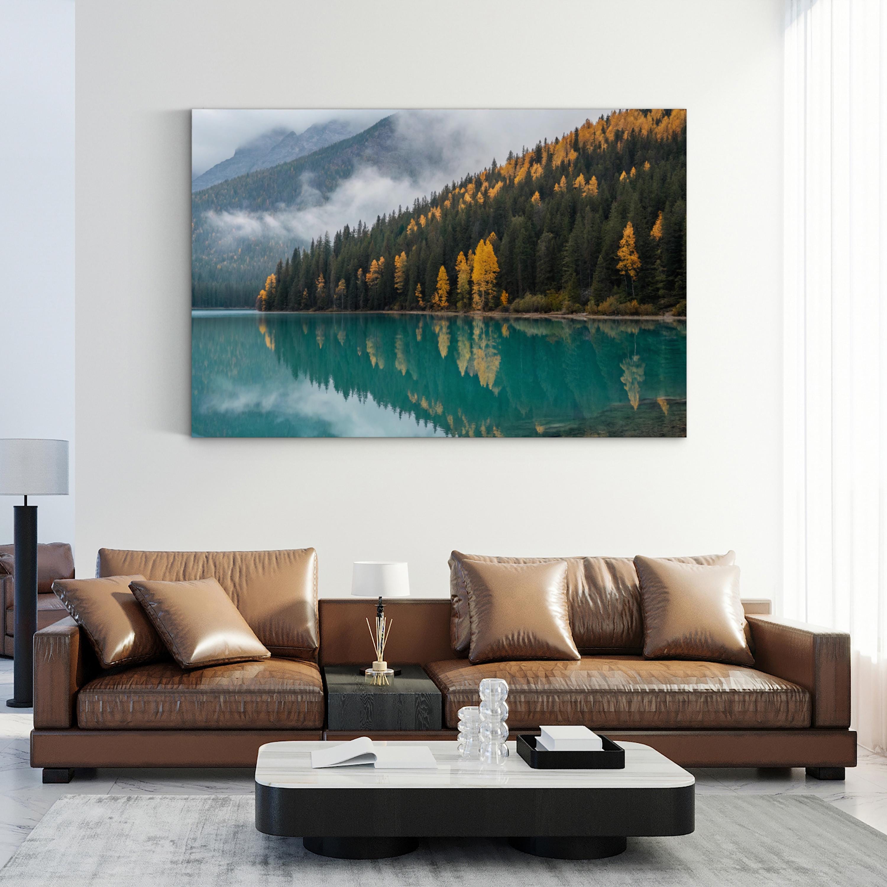 Autumn Lake Forest Reflection – Vintage Photography Wall Art | Serene Landscape Canvas Print