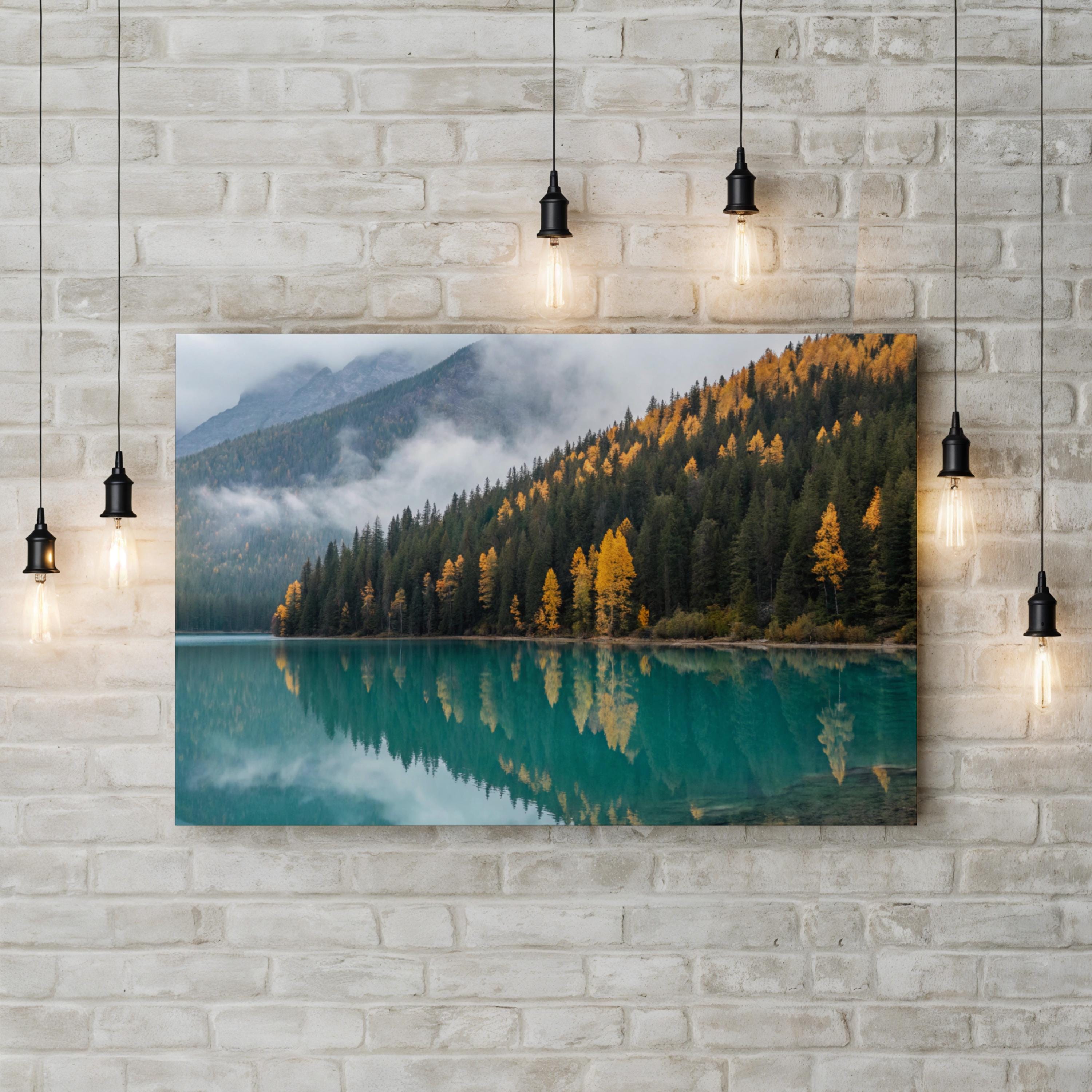 Autumn Lake Forest Reflection – Vintage Photography Wall Art | Serene Landscape Canvas Print