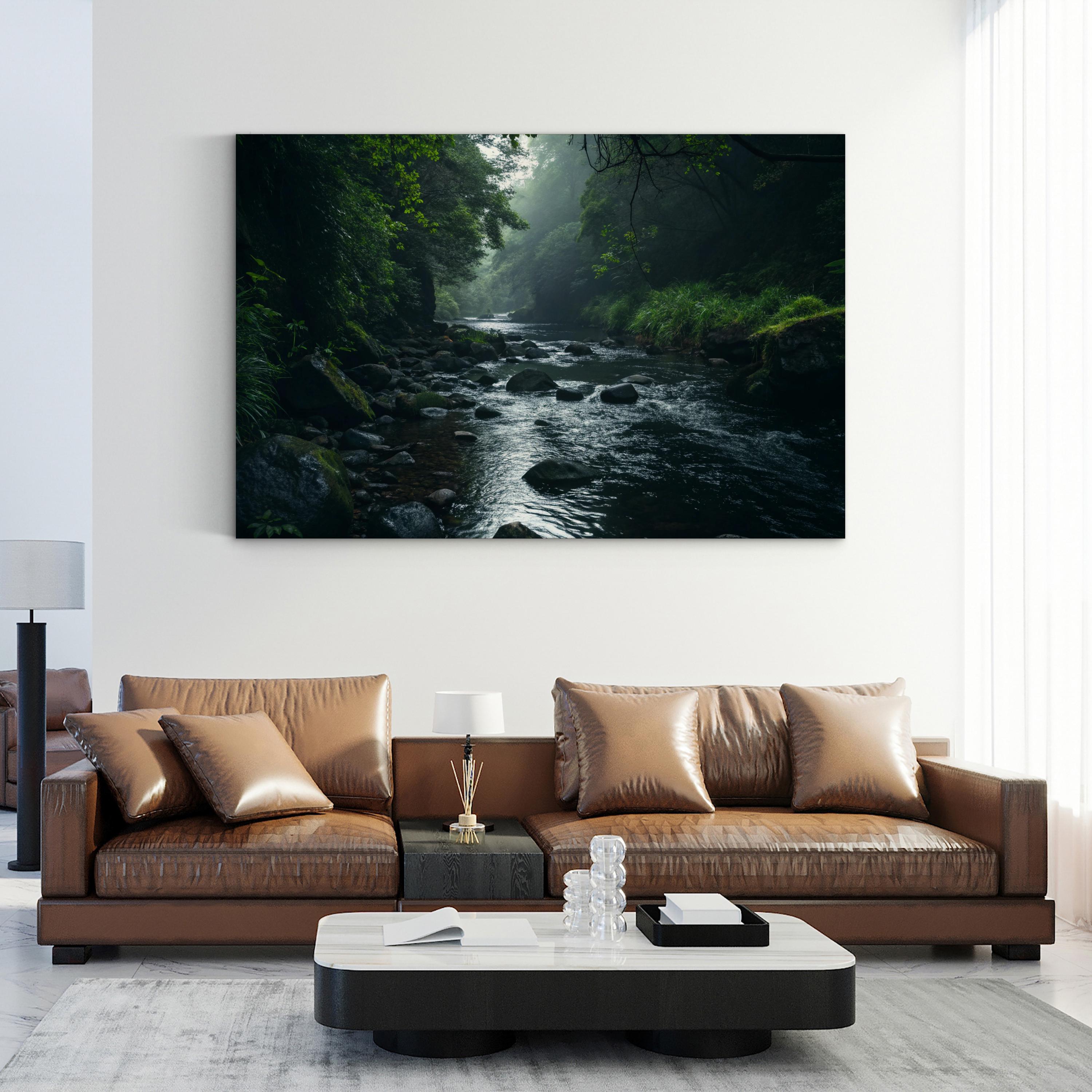 Black River Greenery Reflection – Vintage Photography Wall Art | Peaceful Nature Canvas Print